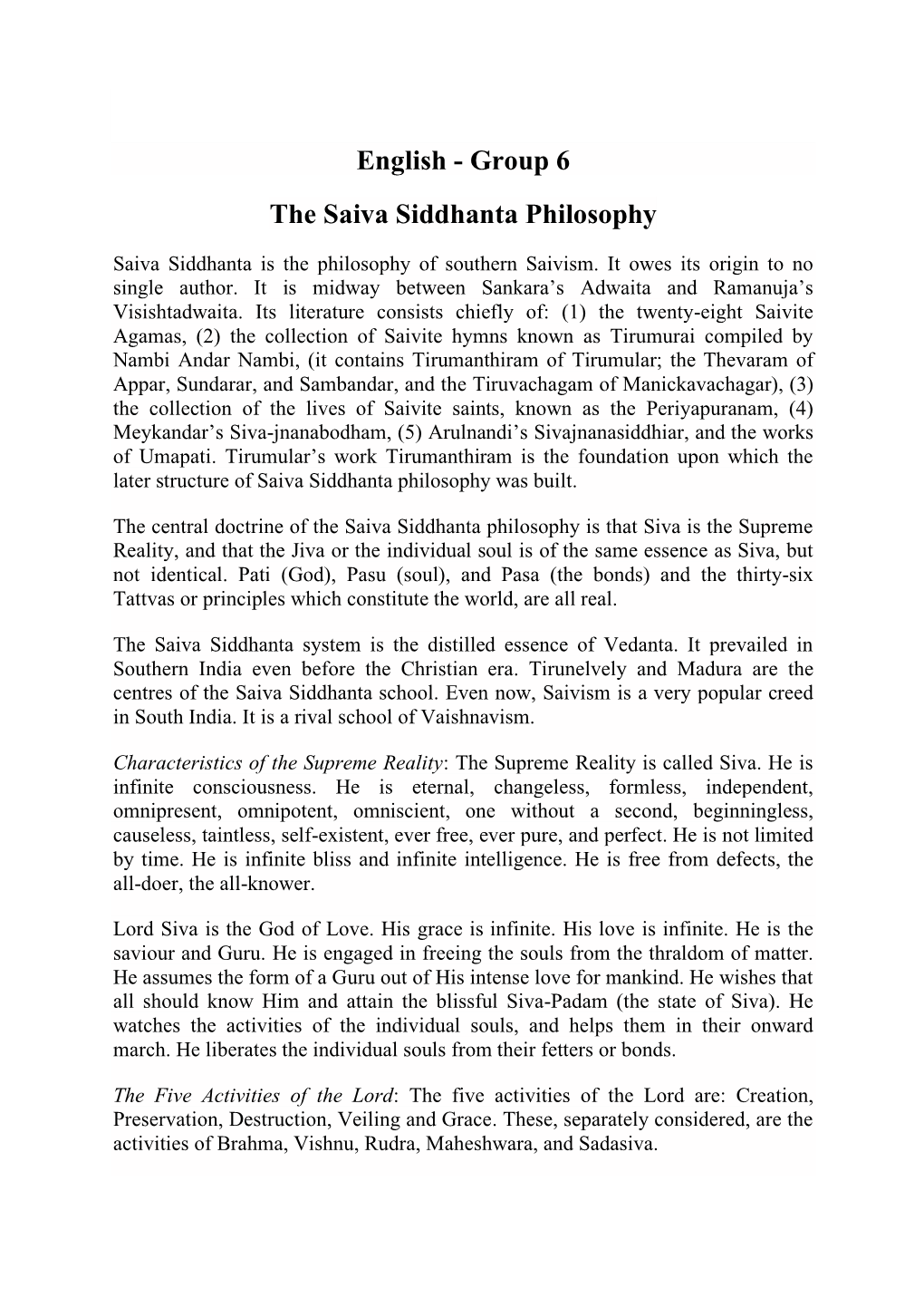 English - Group 6 the Saiva Siddhanta Philosophy