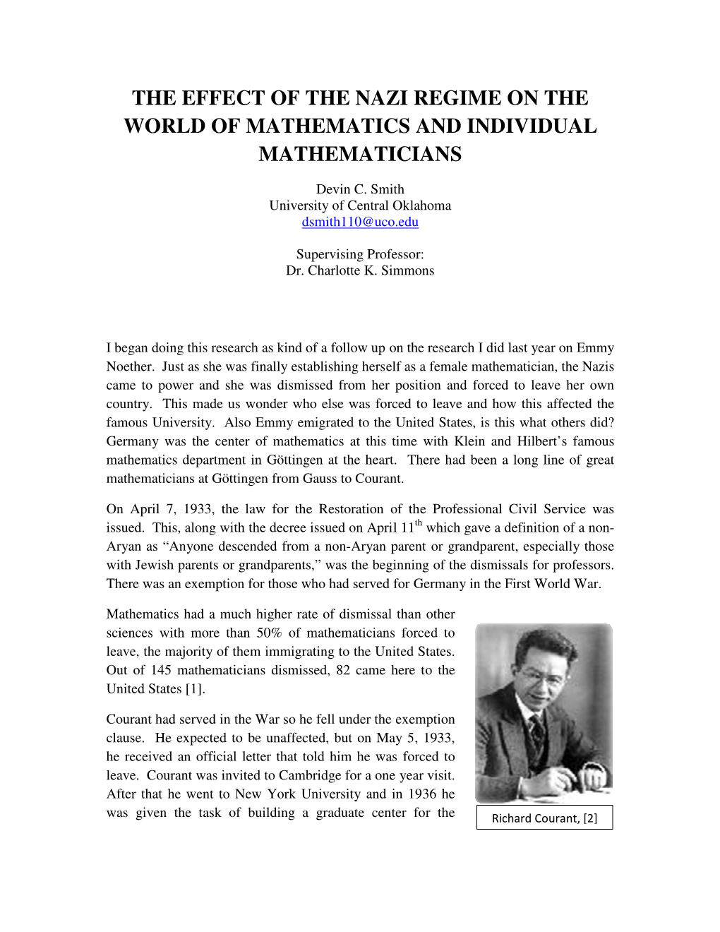 The Effect of the Nazi Regime on the World of Mathematics and Individual Mathematicians