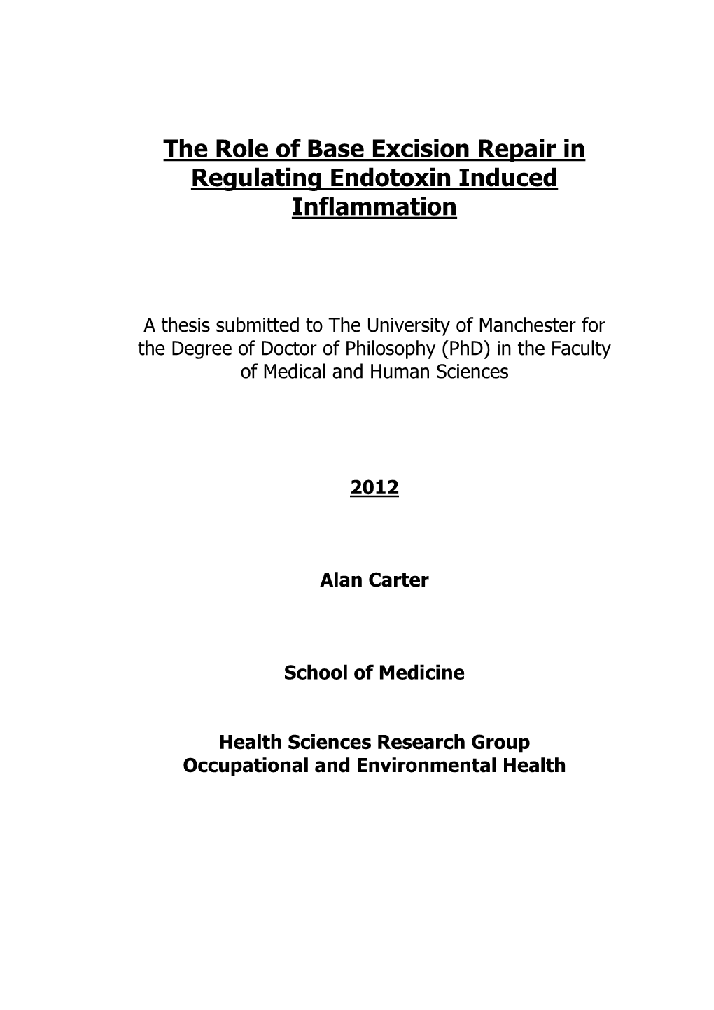 The Role of Base Excision Repair in Regulating Endotoxin Induced