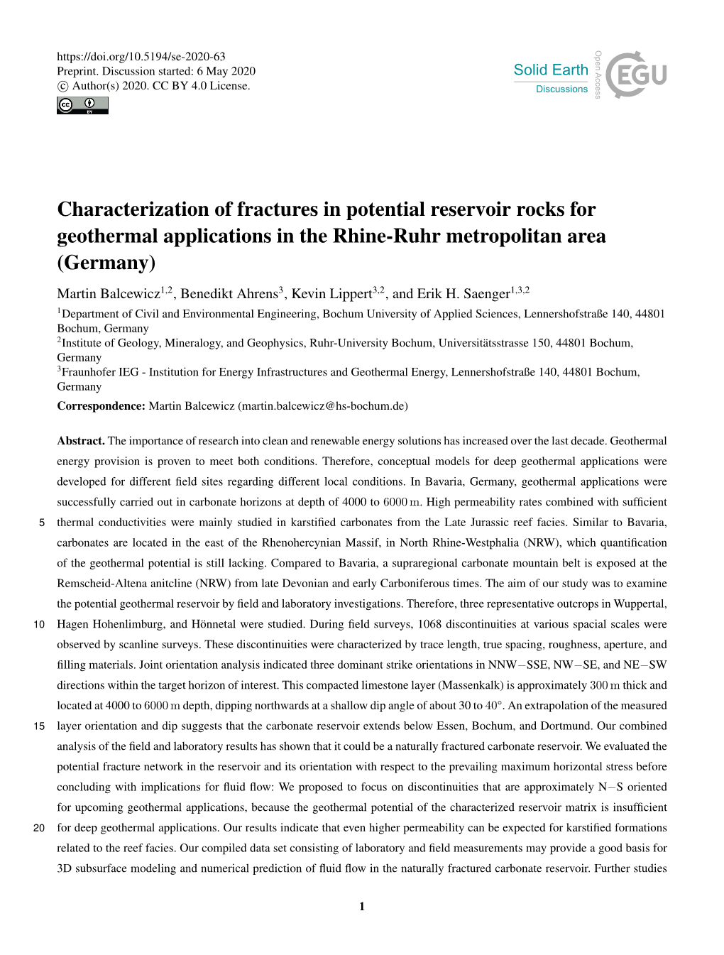 Characterization of Fractures in Potential Reservoir Rocks for Geothermal Applications in the Rhine-Ruhr Metropolitan Area