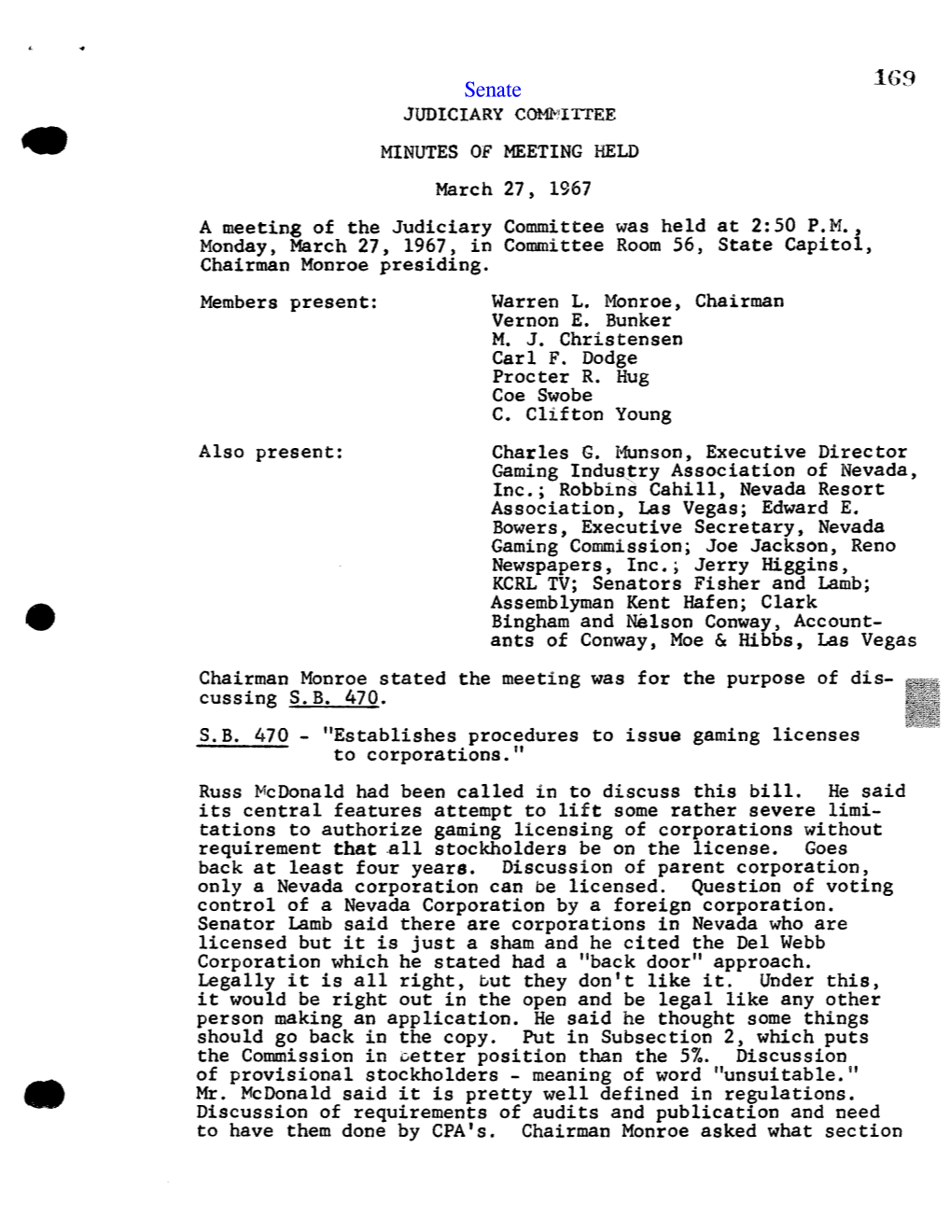 Minutes of the Senate Committee on Judiciary, 3-27-1967