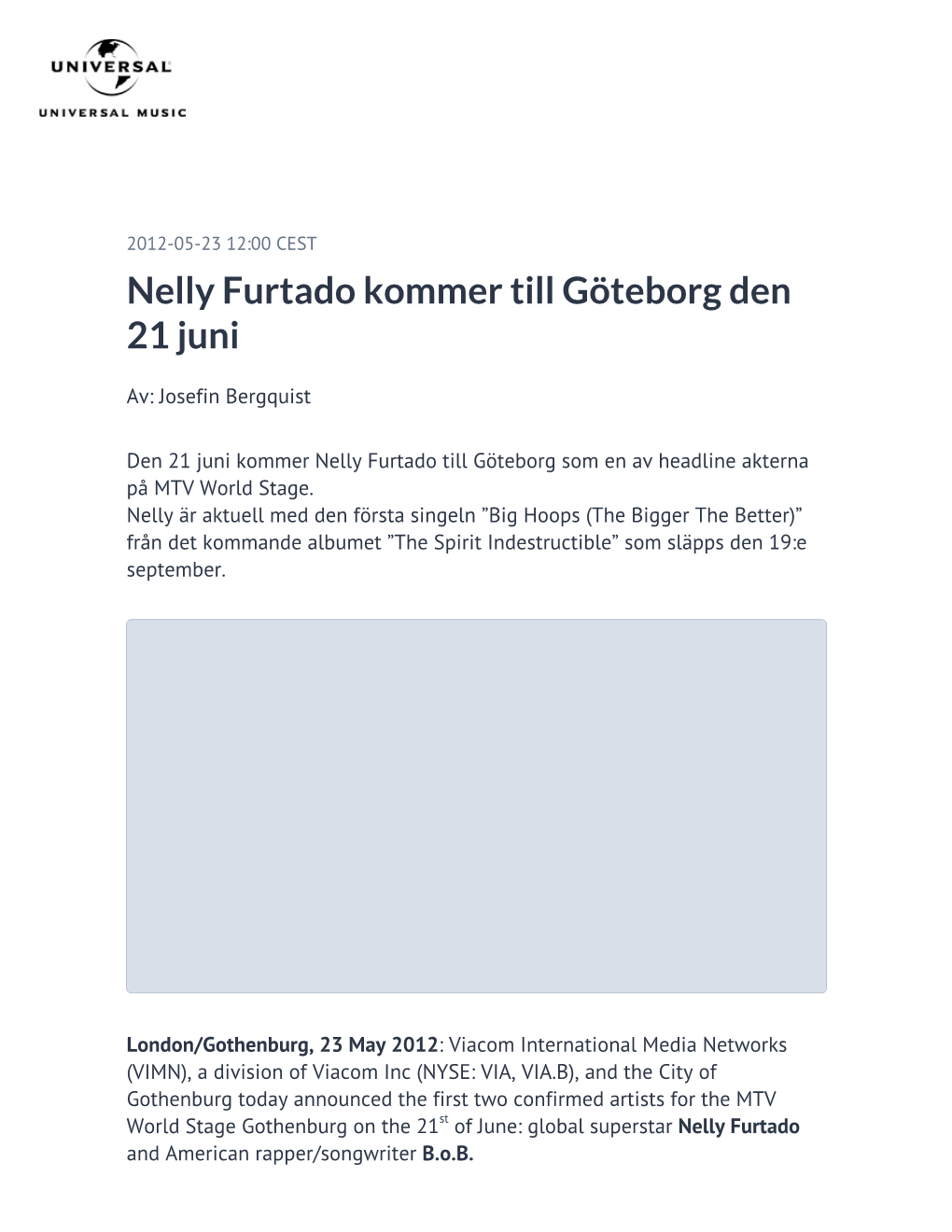 Nelly Furtado Kommer Till Göteborg Den 21 Juni