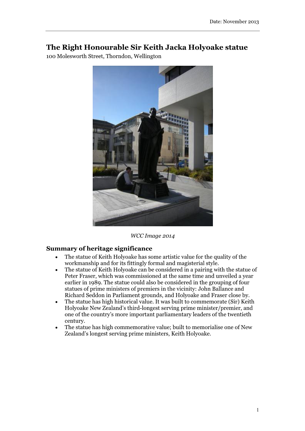 The Right Honourable Sir Keith Jacka Holyoake Statue 100 Molesworth Street, Thorndon, Wellington