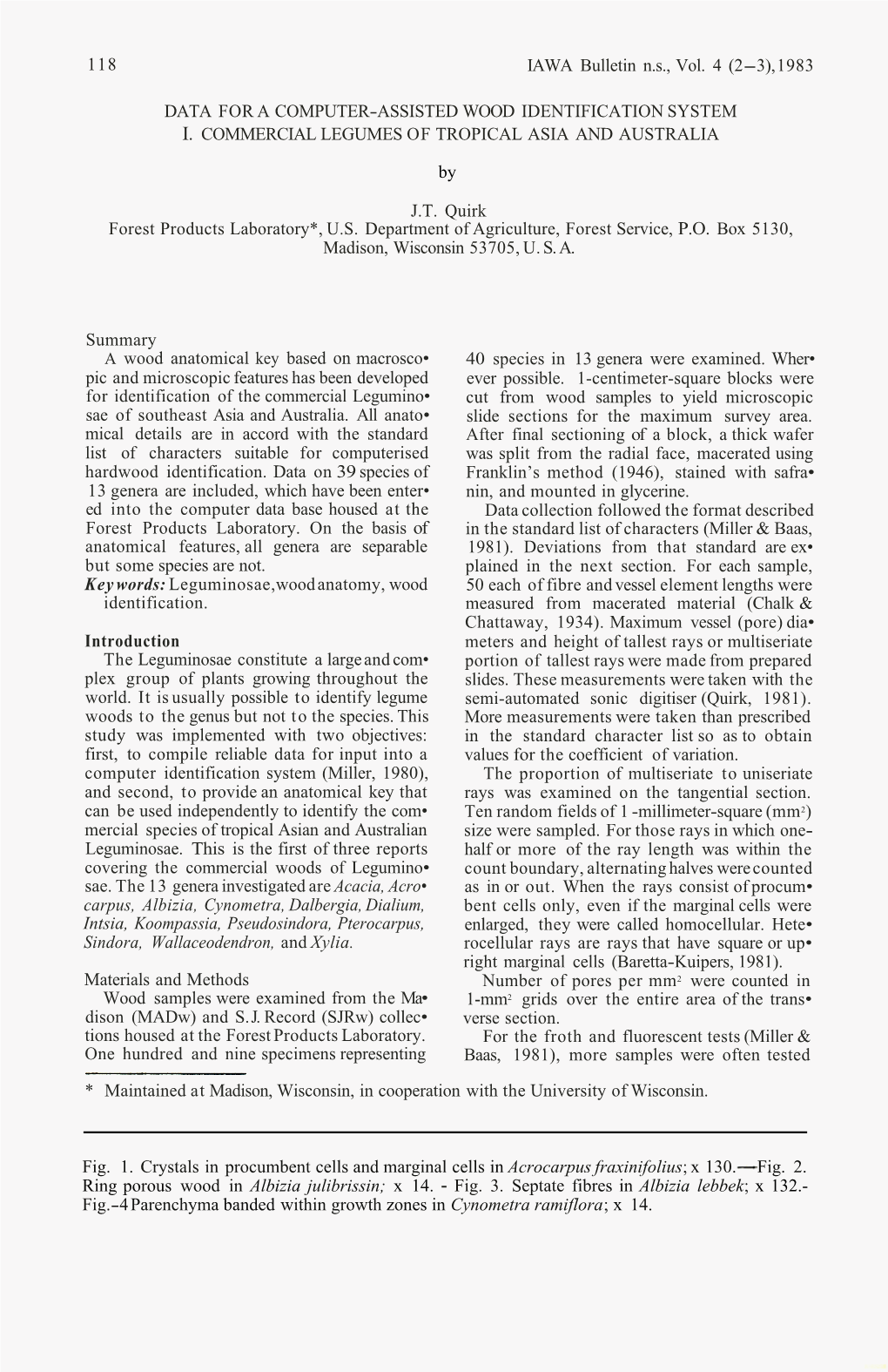 Data for a Computer-Assisted Wood Identification System I. Commercial Legumes of Tropical Asia and Australia