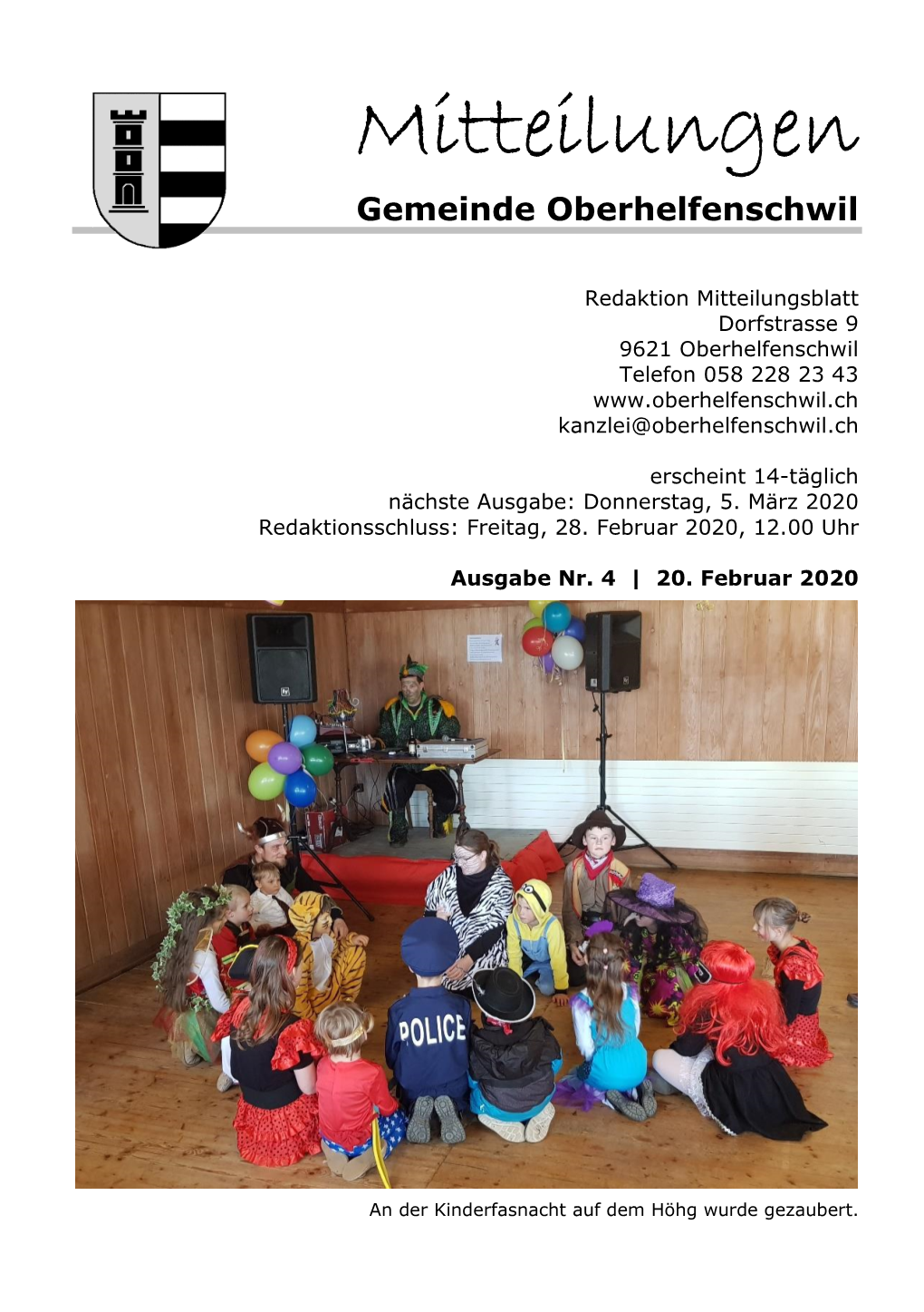 Mitteilungen Gemeinde Oberhelfenschwil