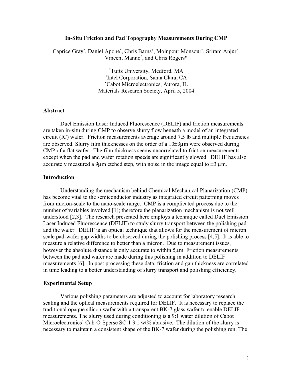 In-Situ Friction and Pad Topology Measurements During CMP