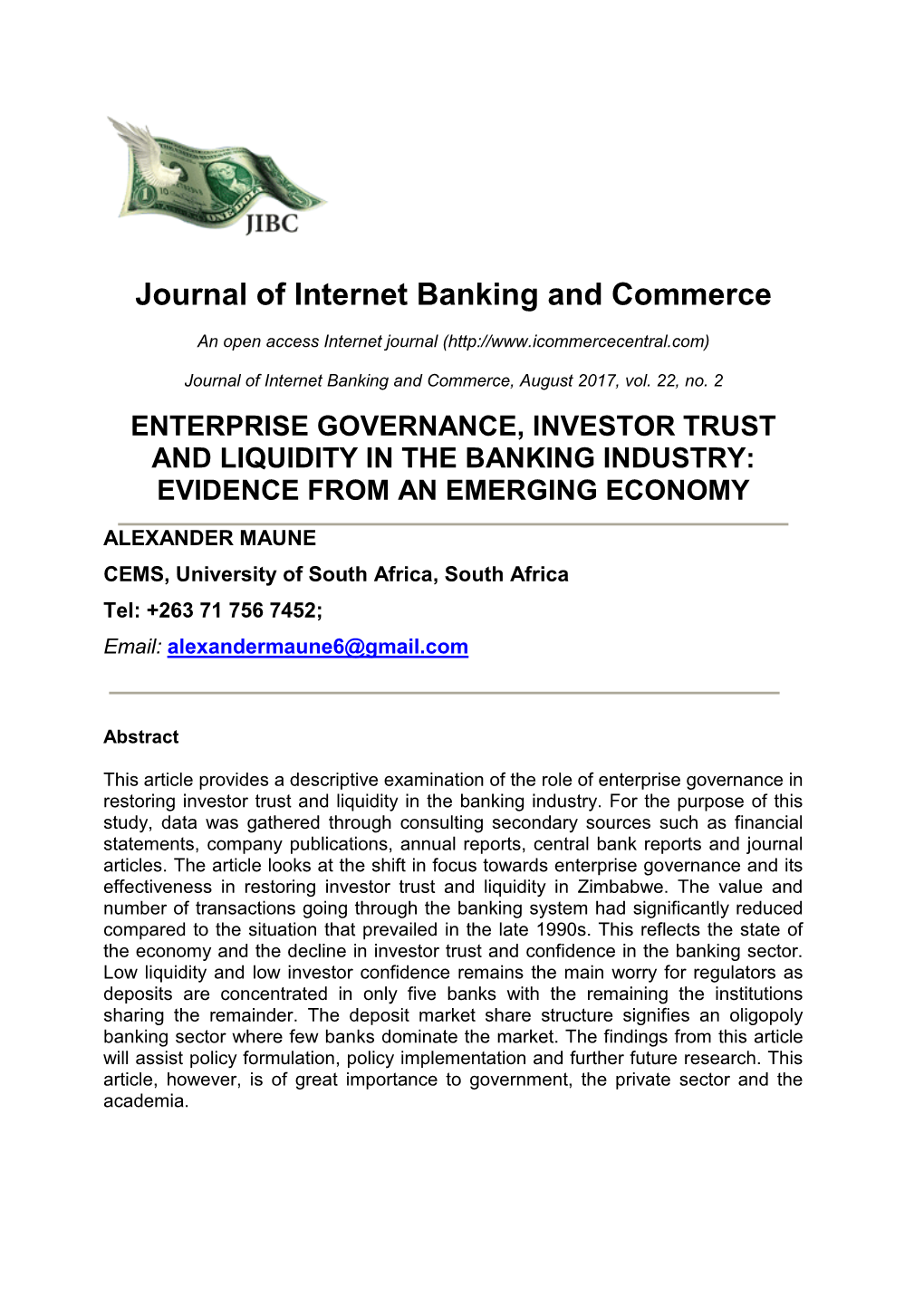 Enterprise Governance, Investor Trust and Liquidity in the Banking Industry: Evidence from an Emerging Economy