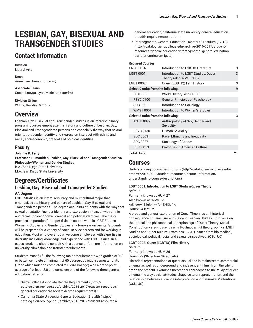 Lesbian, Gay, Bisexual and Transgender Studies 1