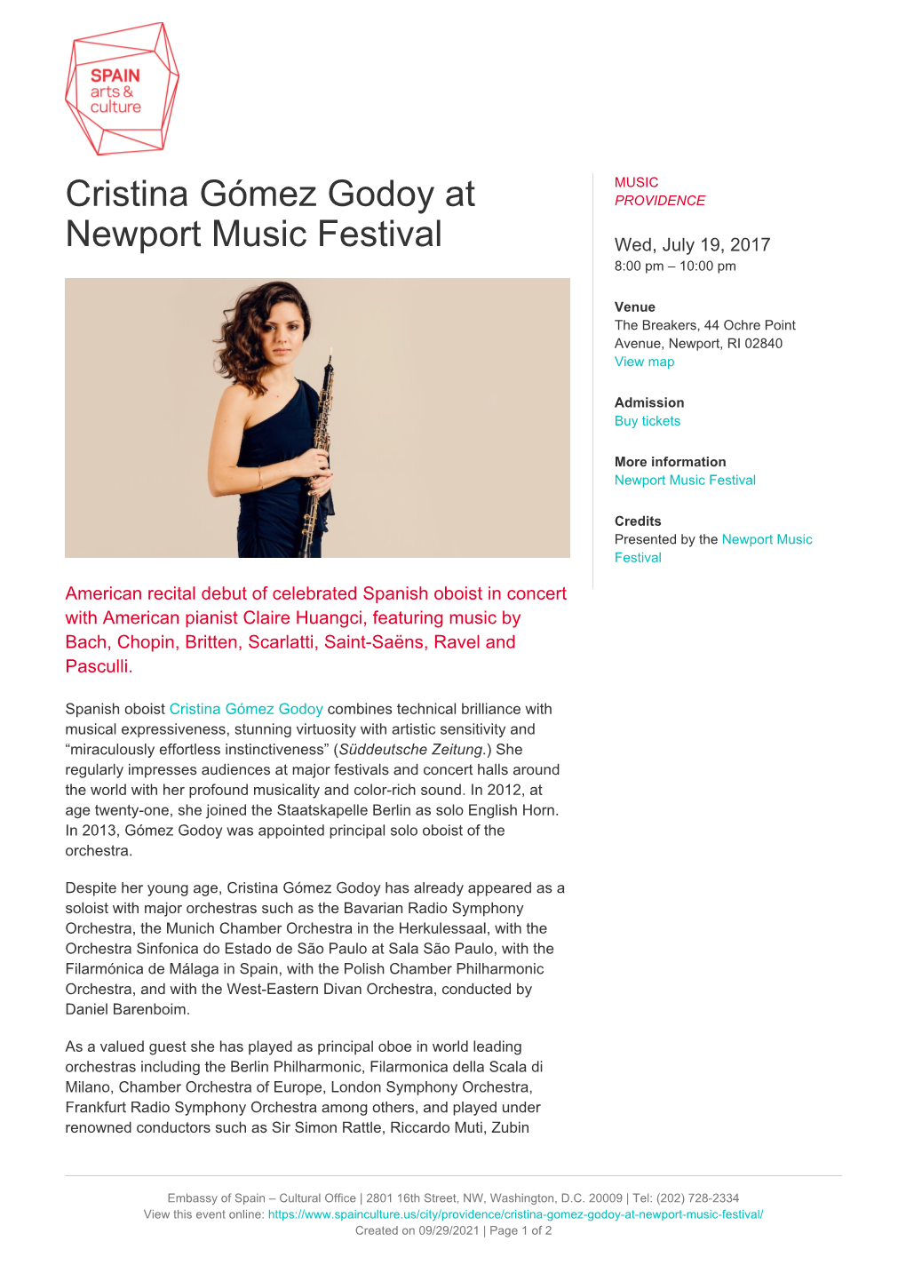 Cristina Gómez Godoy at Newport Music Festival