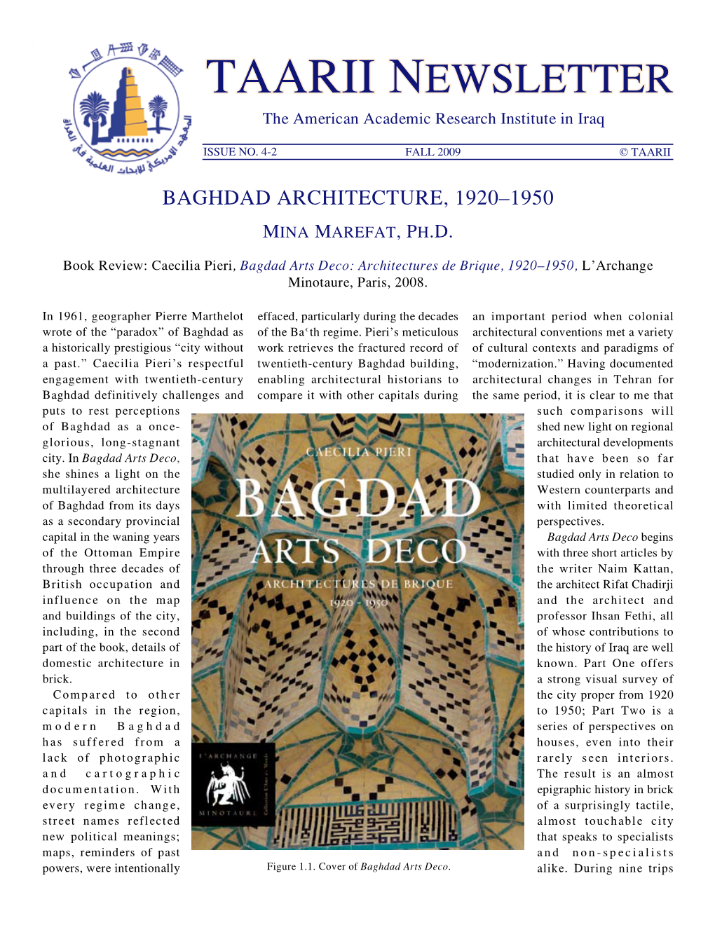 TAARII Newsletter the American Academic Research Institute in Iraq