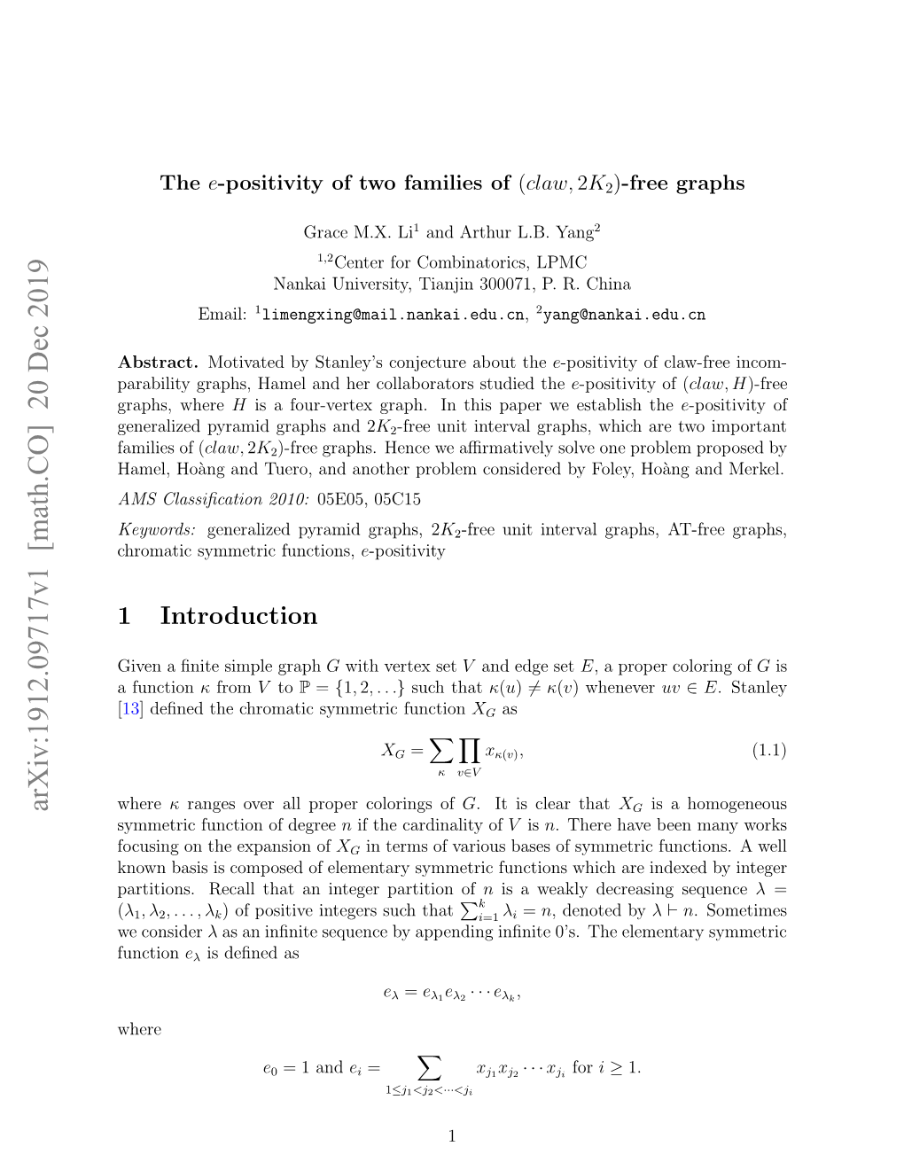 Arxiv:1912.09717V1 [Math.CO]