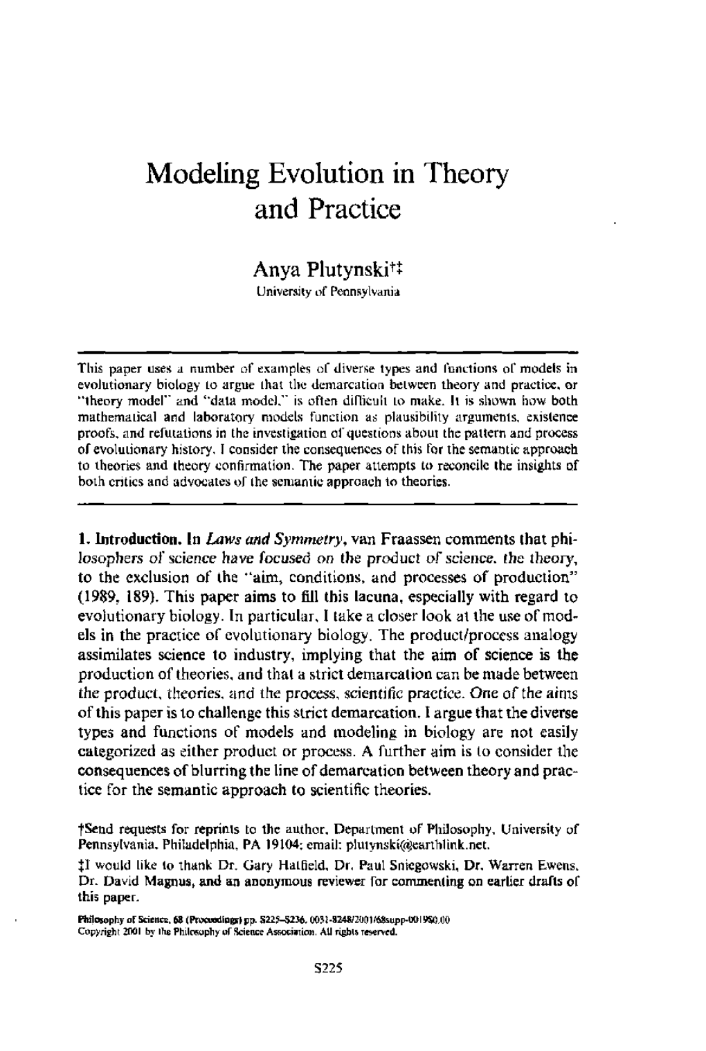 Modeling Evolution in Theory and Practice
