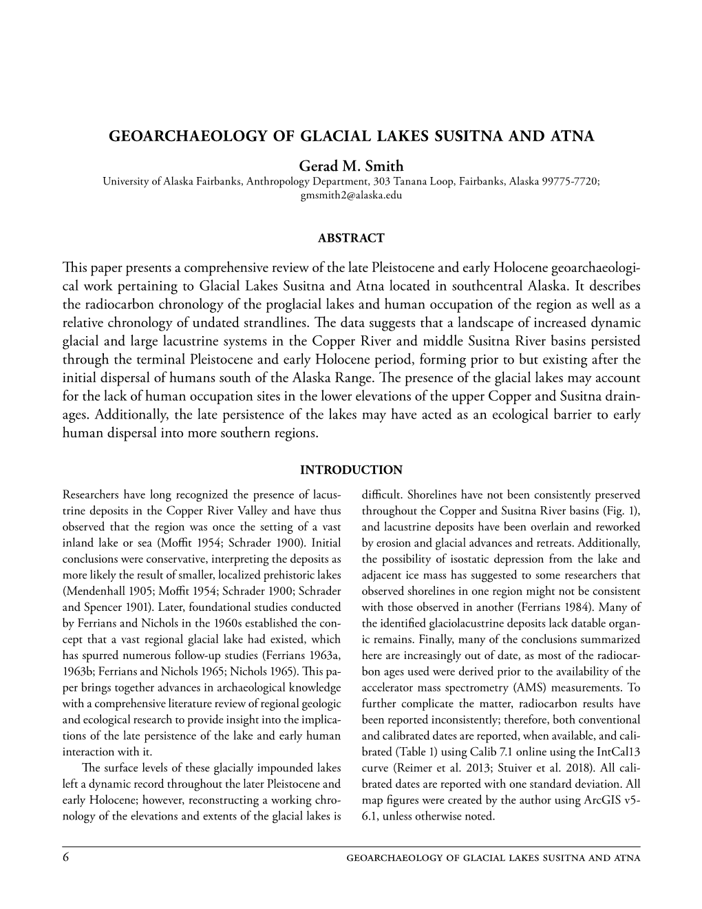 Geoarchaeology of Glacial Lakes Susitna and Atna Gerad M