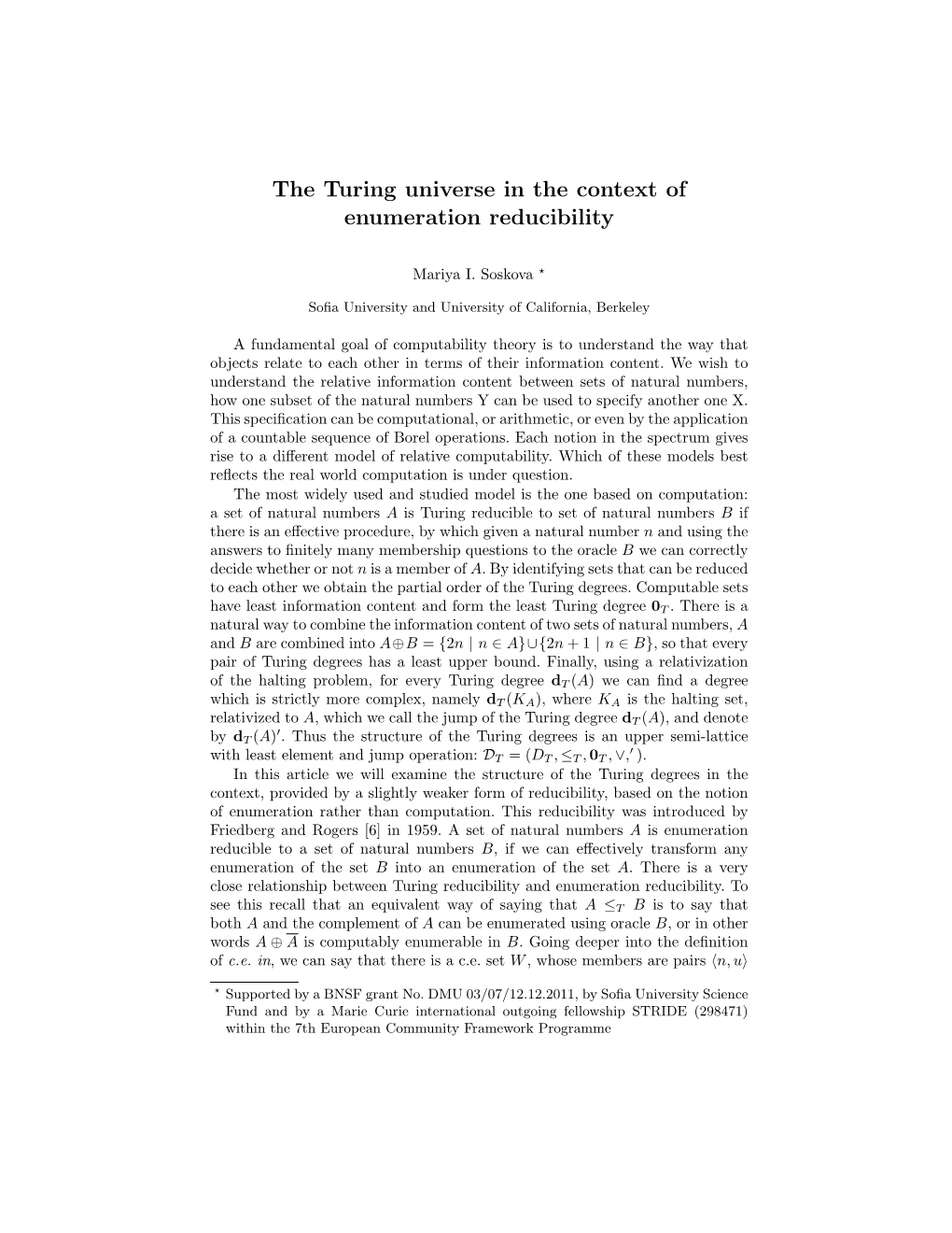 The Turing Universe in the Context of Enumeration Reducibility