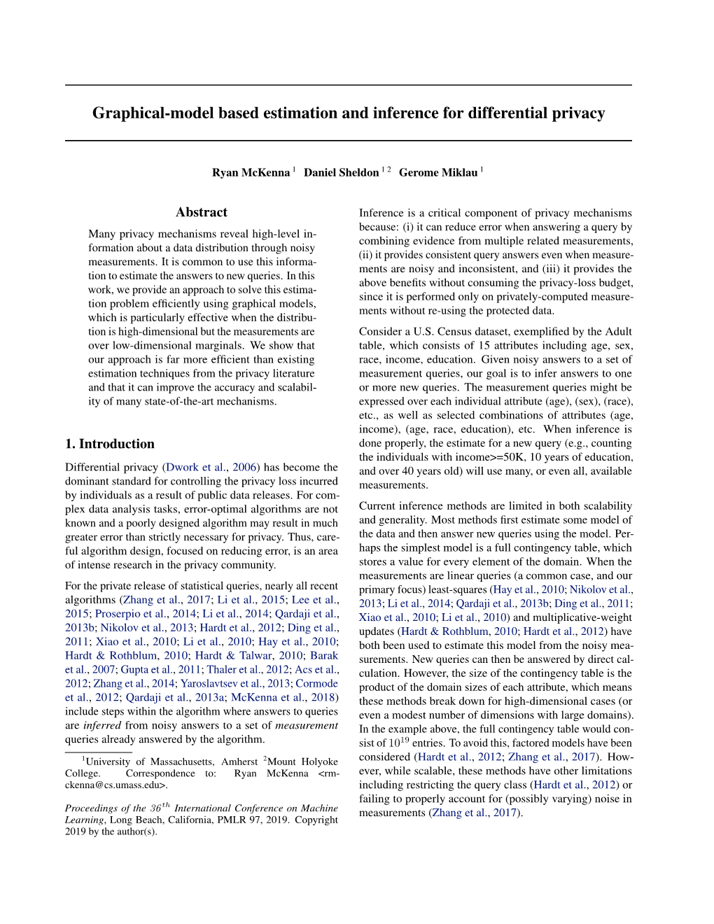 Graphical-Model Based Estimation and Inference for Differential Privacy