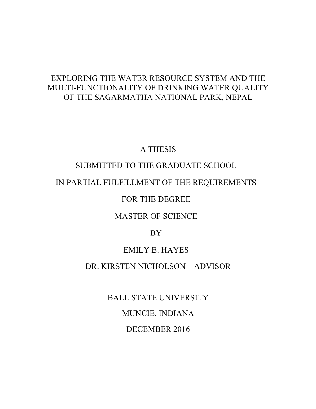 Exploring the Water Resource System and the Multi-Functionality of Drinking Water Quality of the Sagarmatha National Park, Nepal