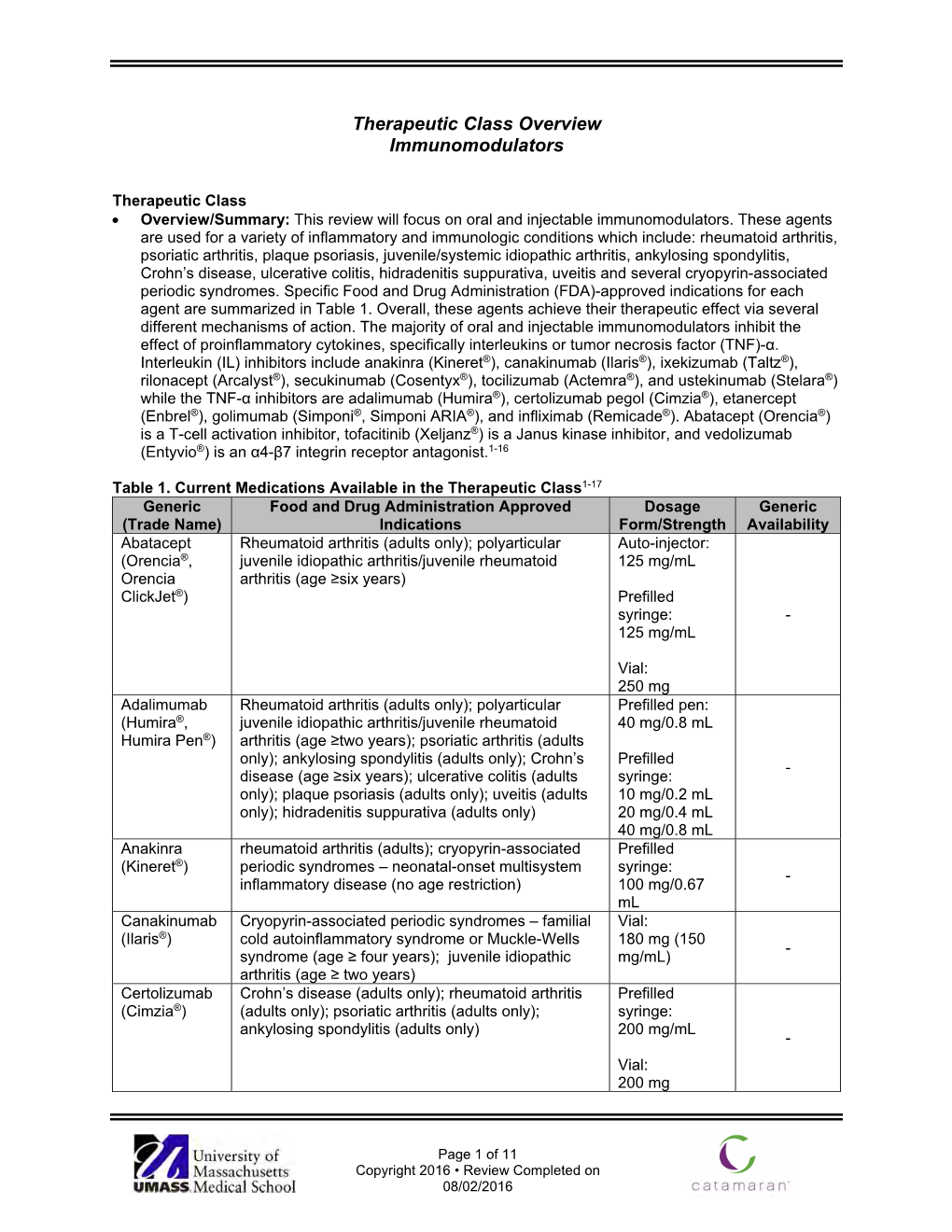 Therapeutic Class Overview Immunomodulators