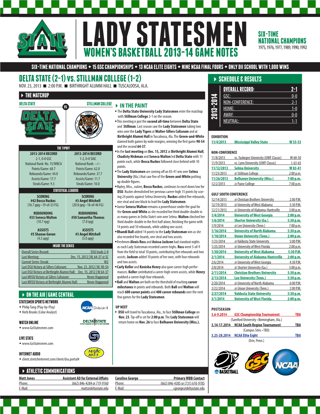 Lady Statesmen Basketball Notes