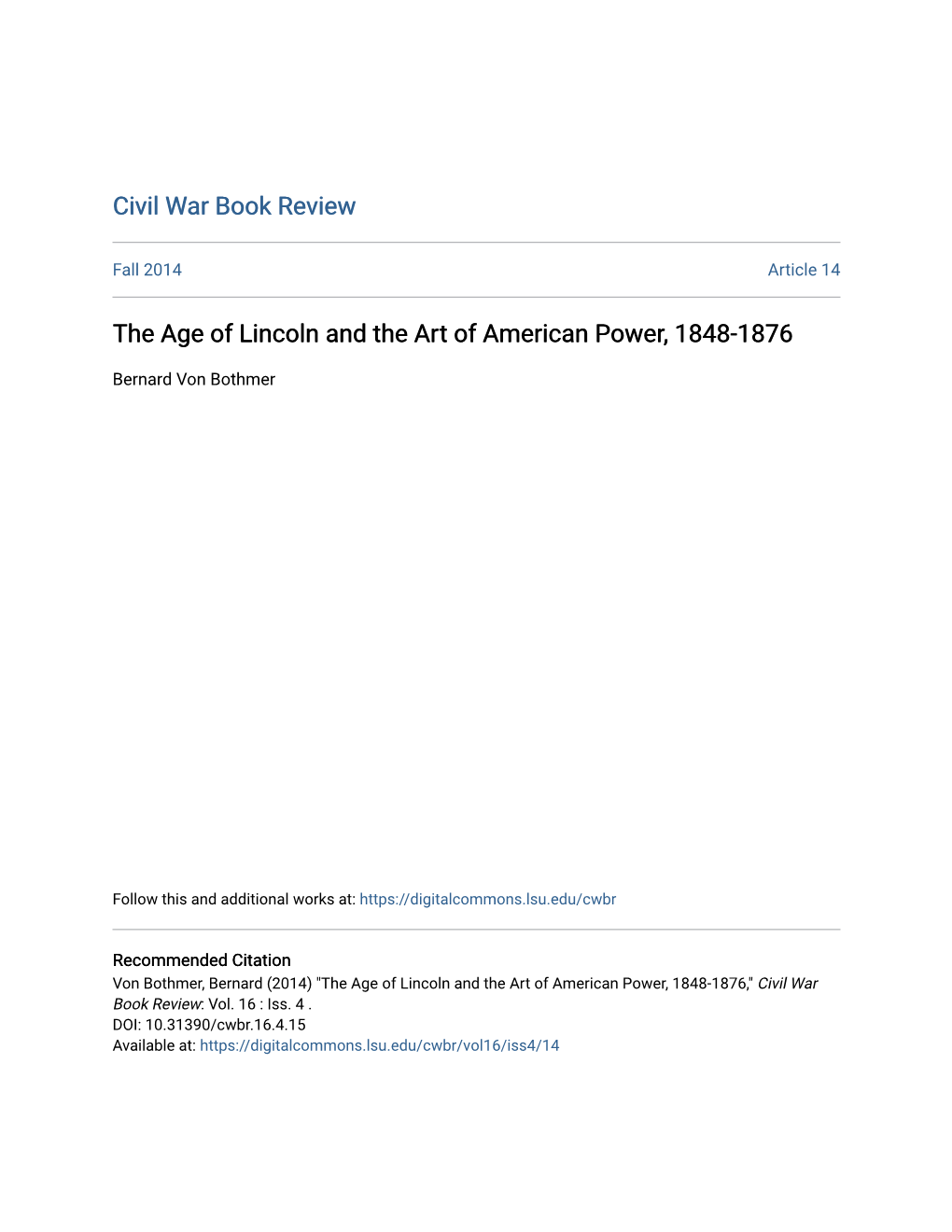 The Age of Lincoln and the Art of American Power, 1848-1876