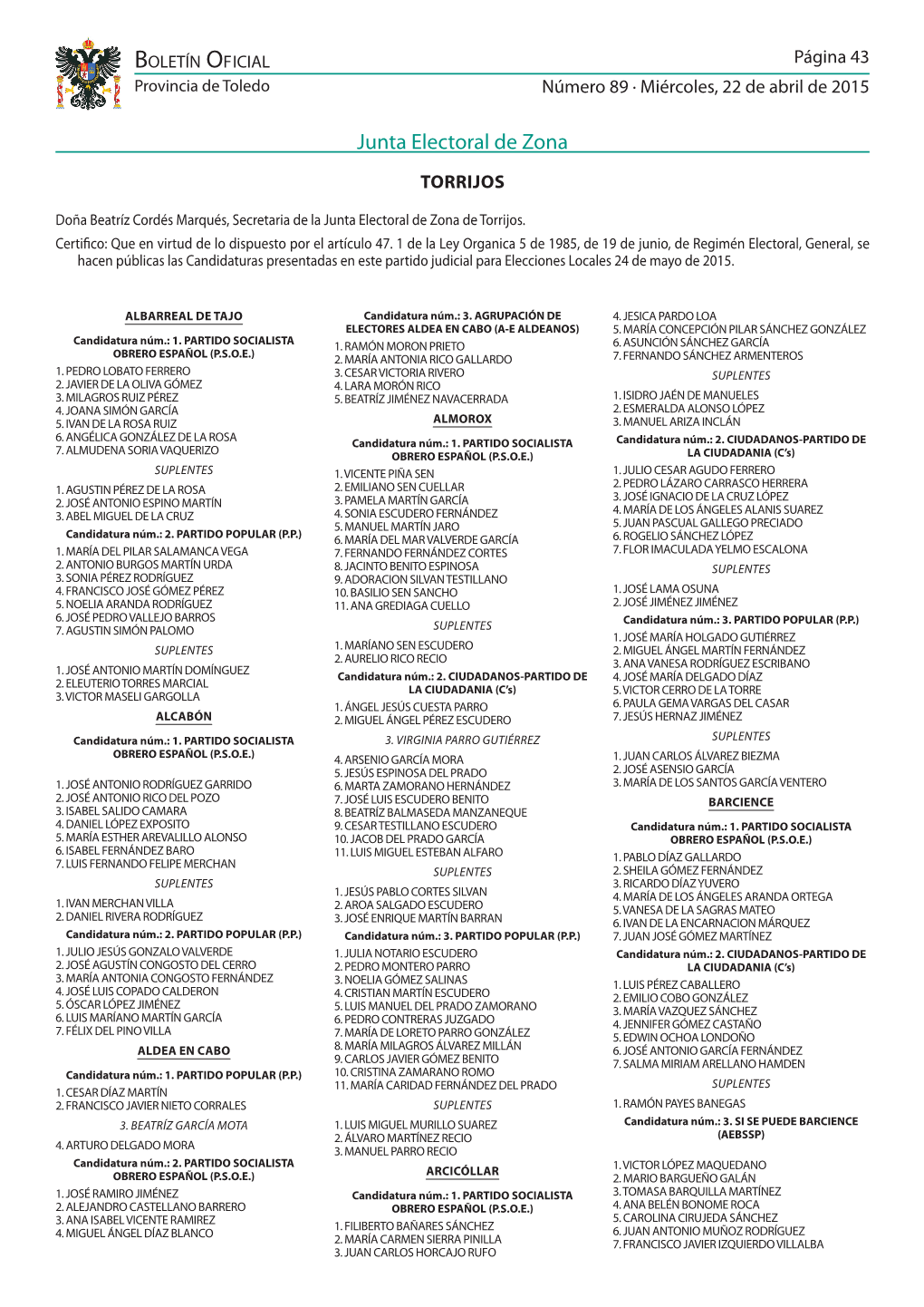 Junta Electoral De Zona De Torrijos