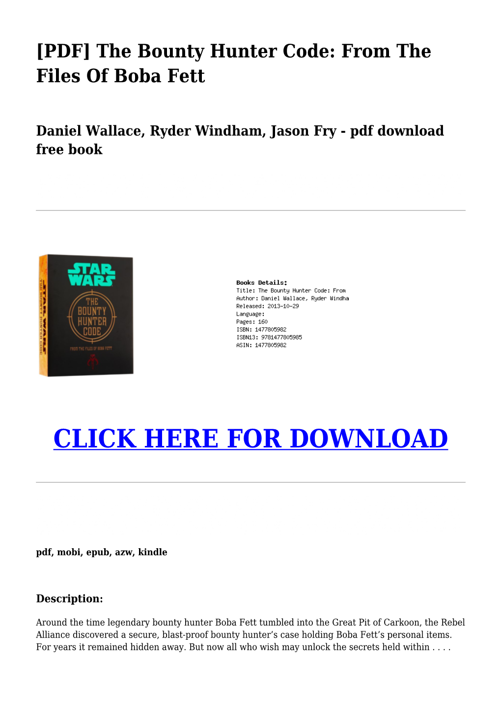 [PDF] the Bounty Hunter Code: from the Files of Boba Fett Daniel