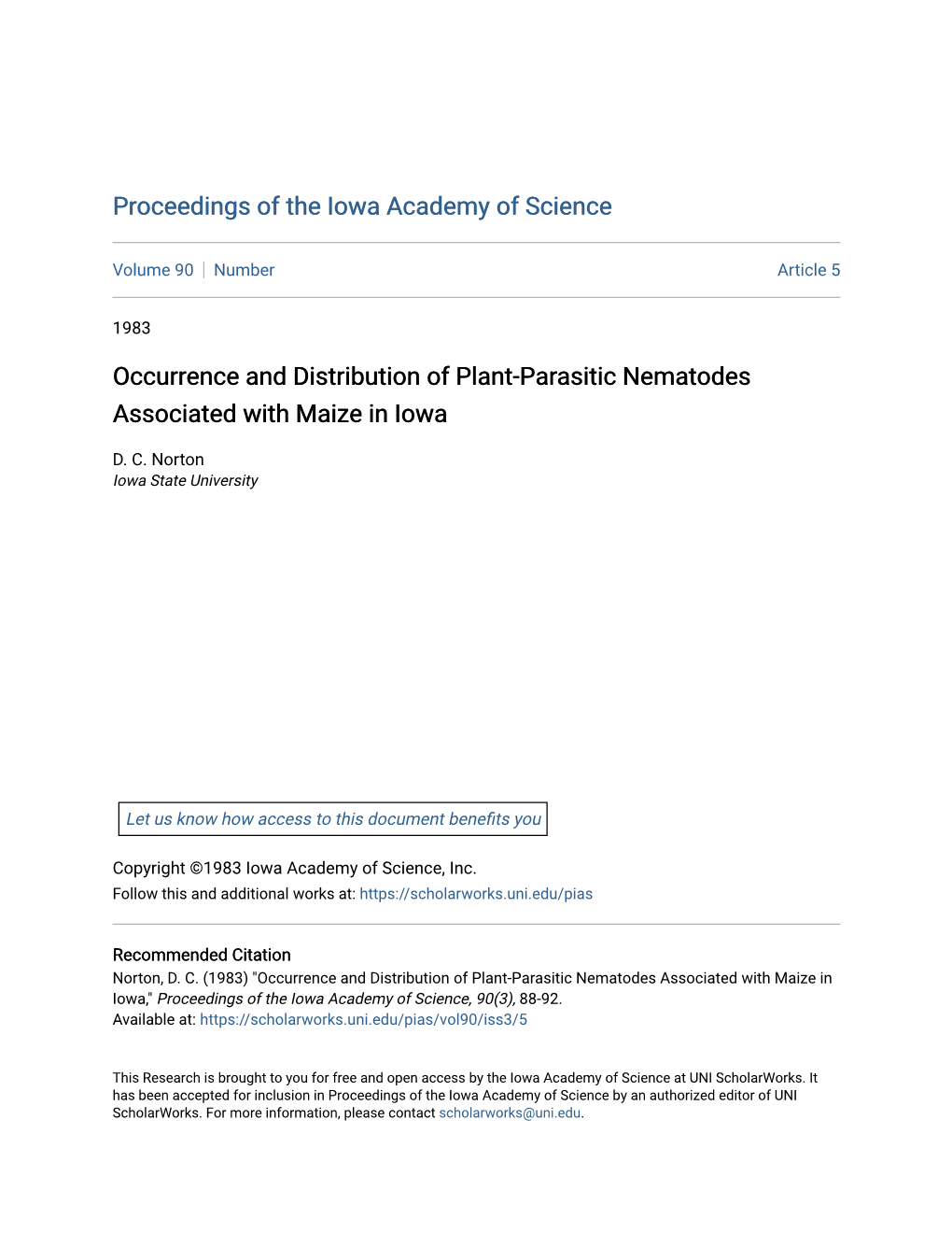 Occurrence and Distribution of Plant-Parasitic Nematodes Associated with Maize in Iowa