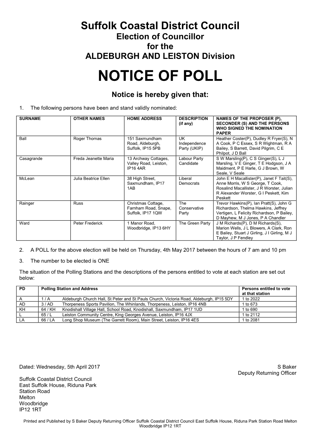 Notice of Poll Suffolk Coastal