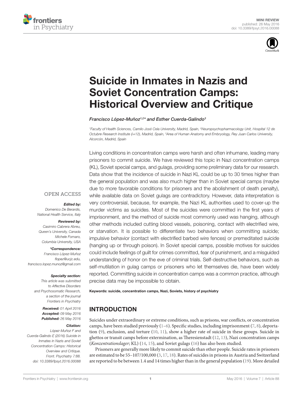 Suicide in Inmates in Nazis and Soviet Concentration Camps: Historical Overview and Critique