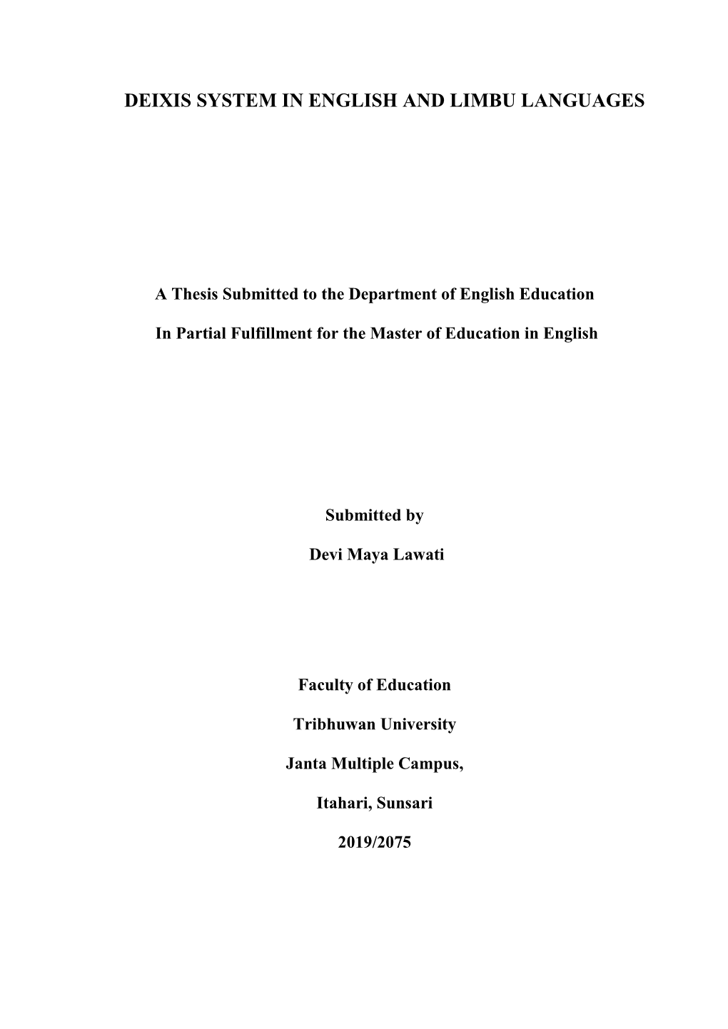 Deixis System in English and Limbu Languages