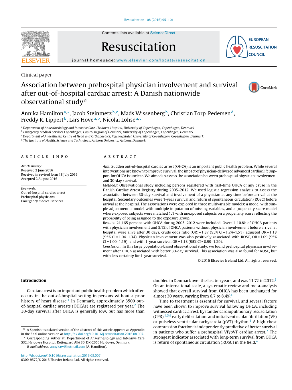 Association Between Prehospital Physician Involvement and Survival After Out-Of-Hospital Cardiac Arrest