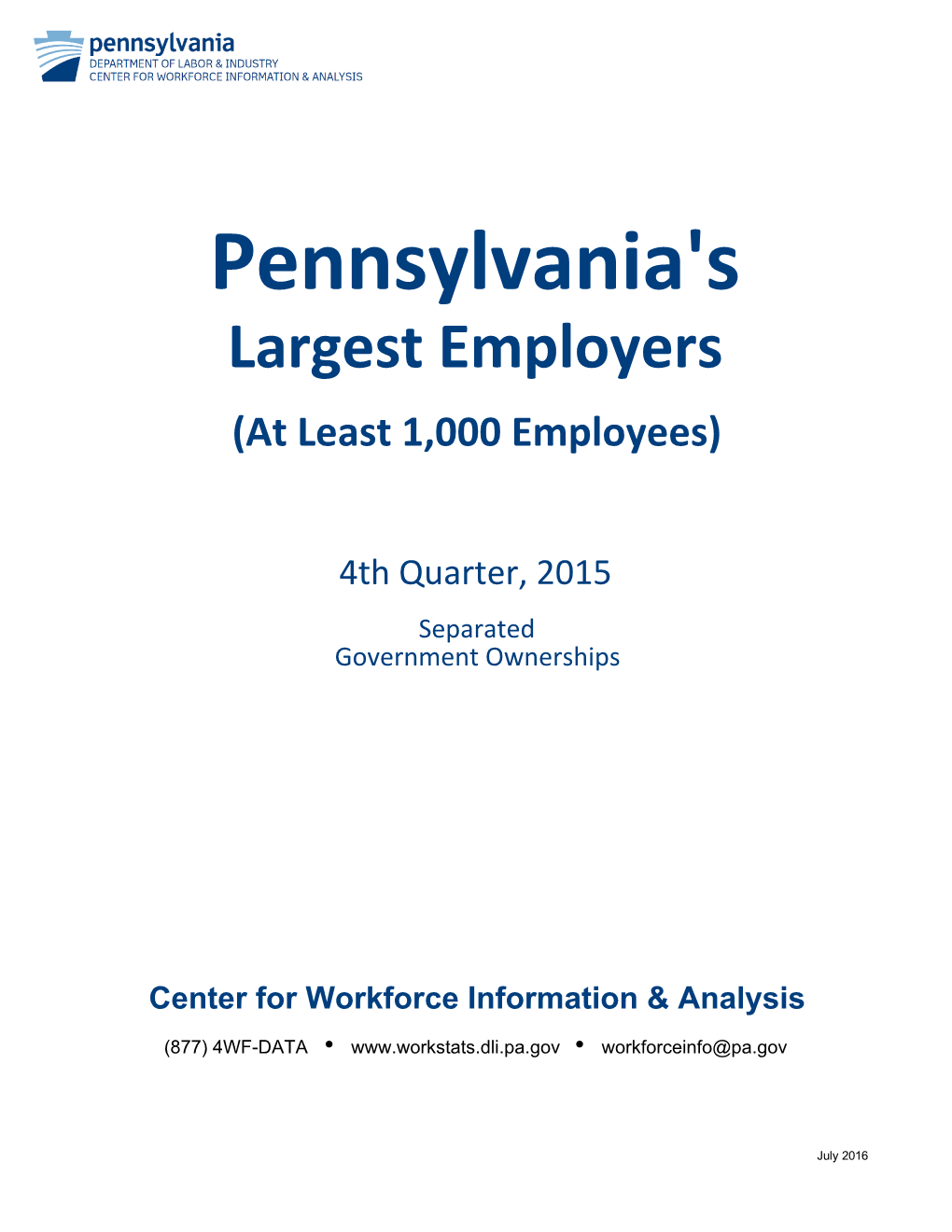 Pennsylvania's Largest Employers (At Least 1,000 Employees)