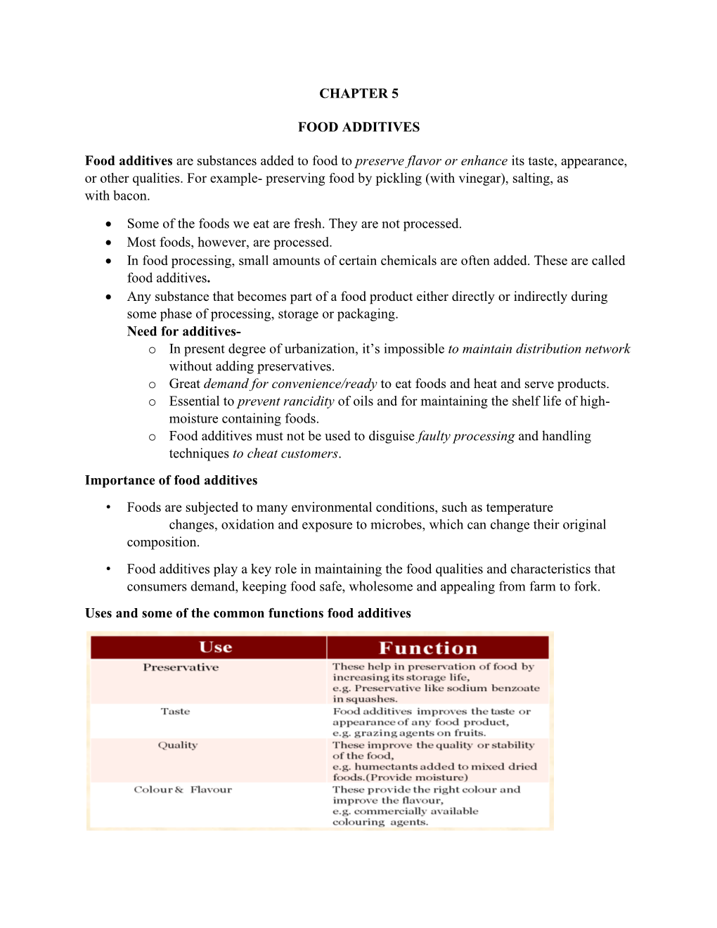 CHAPTER 5 FOOD ADDITIVES Food Additives Are Substances Added To