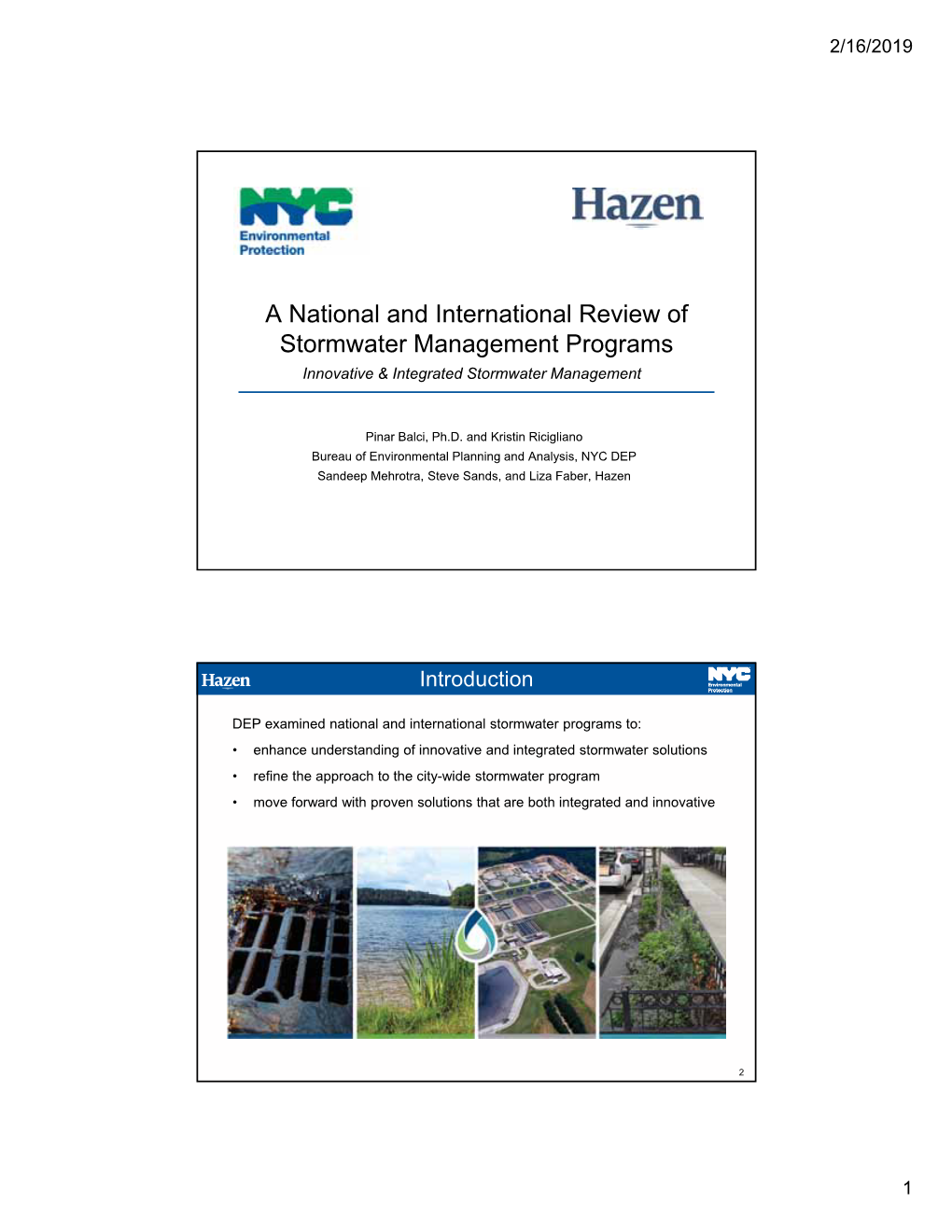 A National and International Review of Stormwater Management Programs Innovative & Integrated Stormwater Management