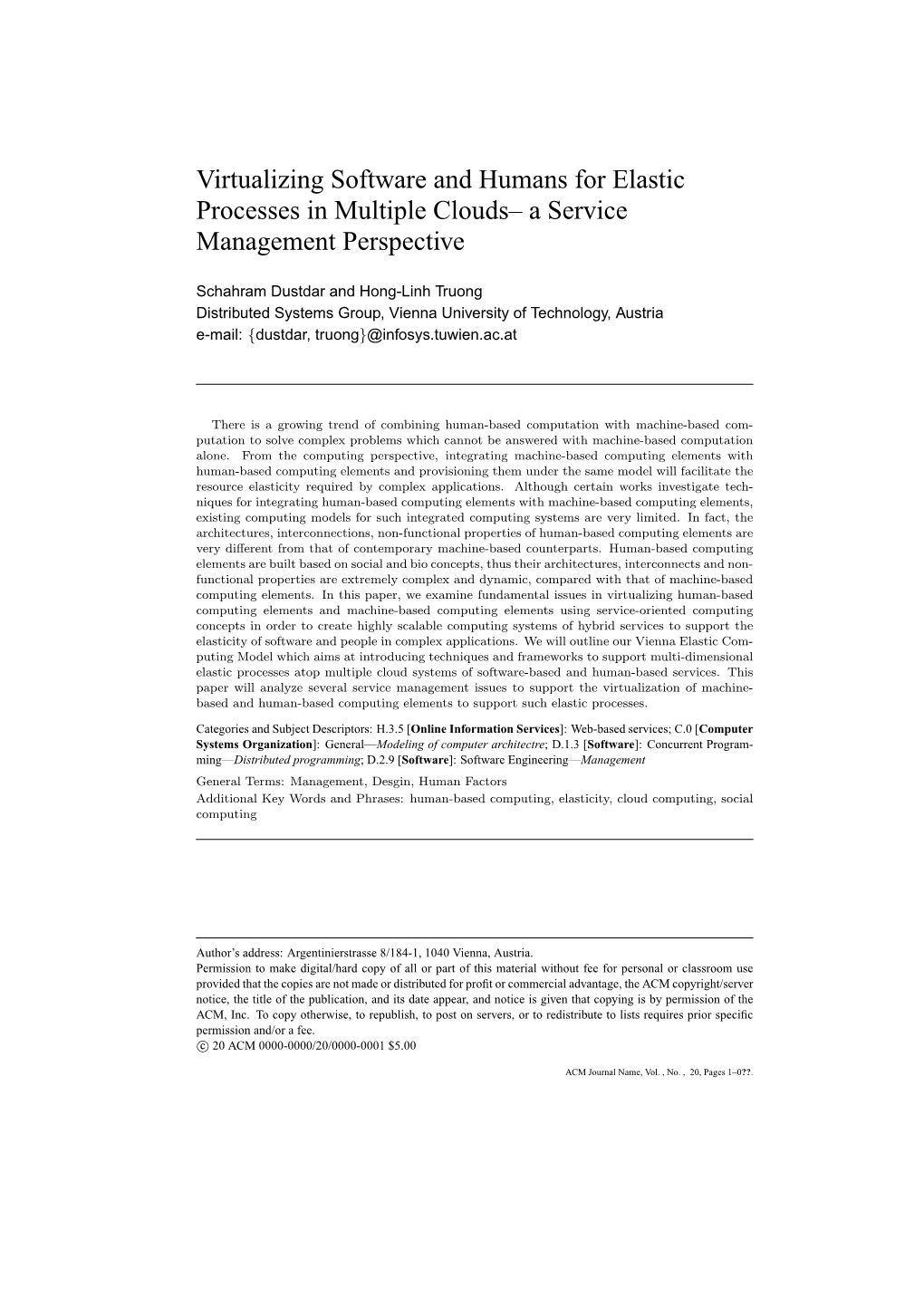 Virtualizing Software and Humans for Elastic Processes in Multiple Clouds– a Service Management Perspective