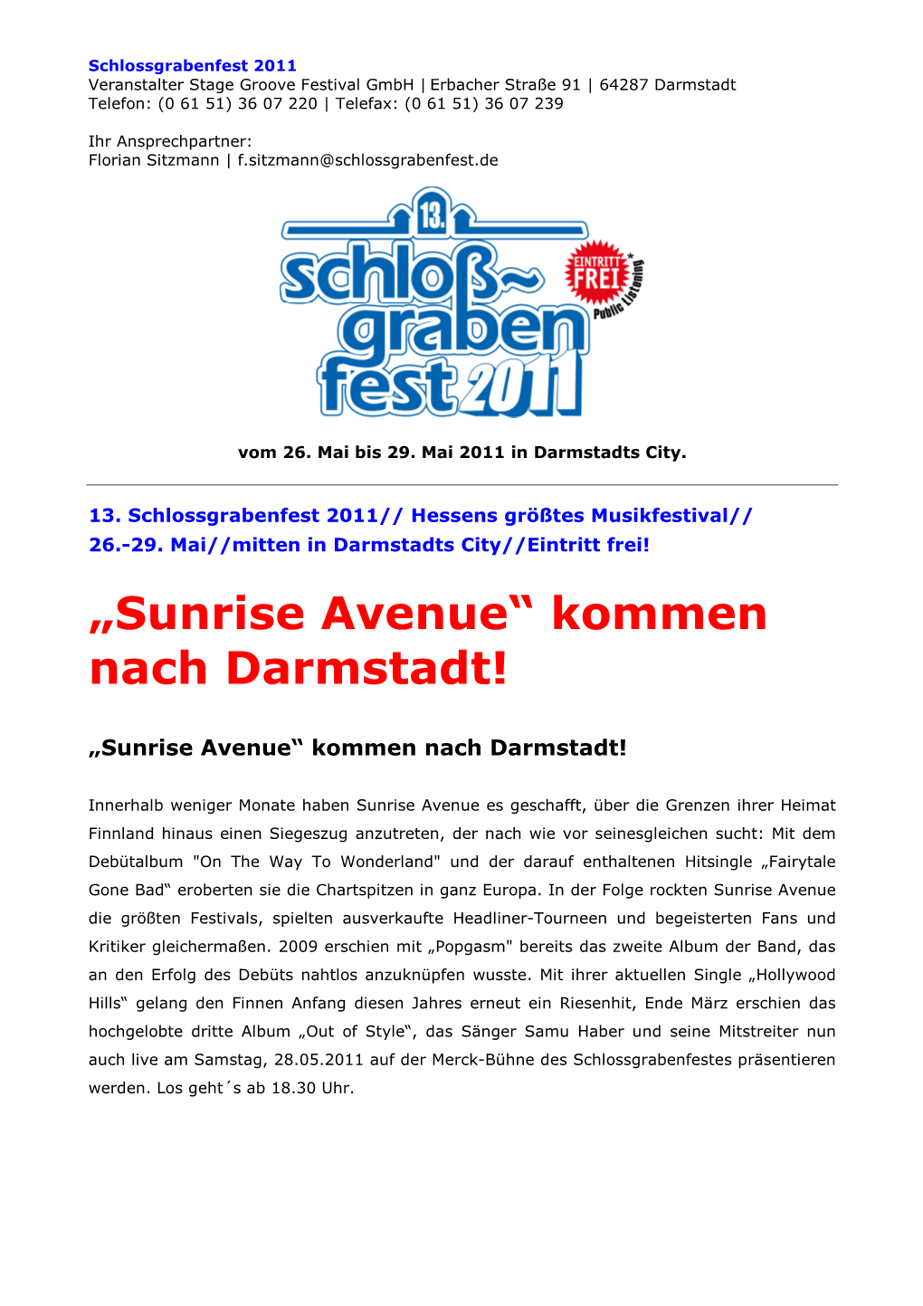 Sunrise Avenue“ Kommen Nach Darmstadt!