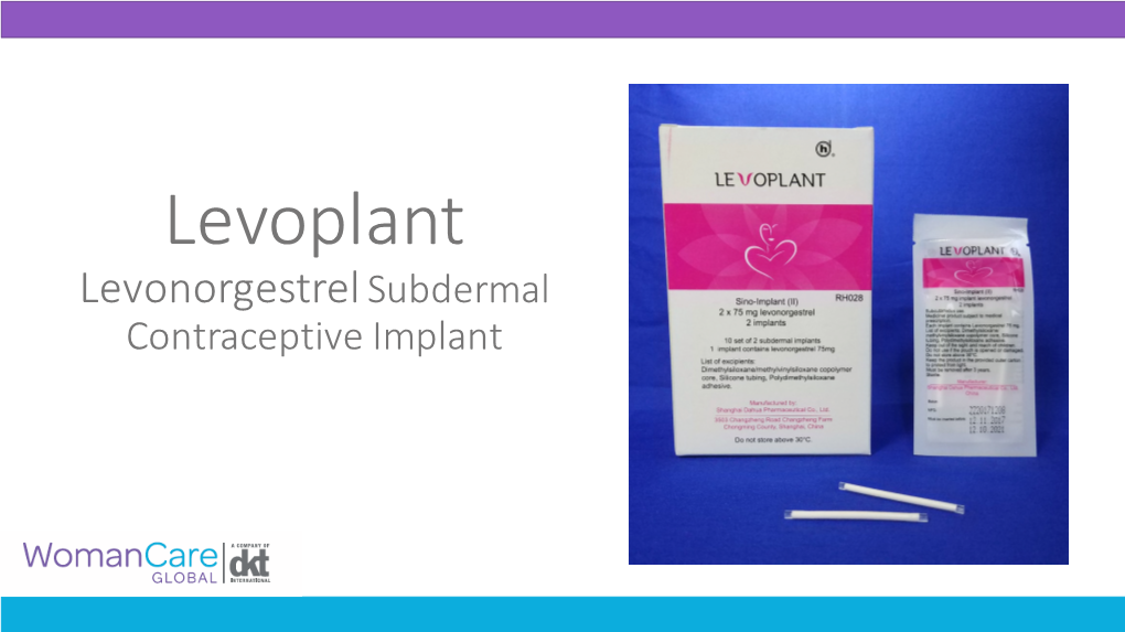 Levoplant Levonorgestrel Subdermal Contraceptive Implant