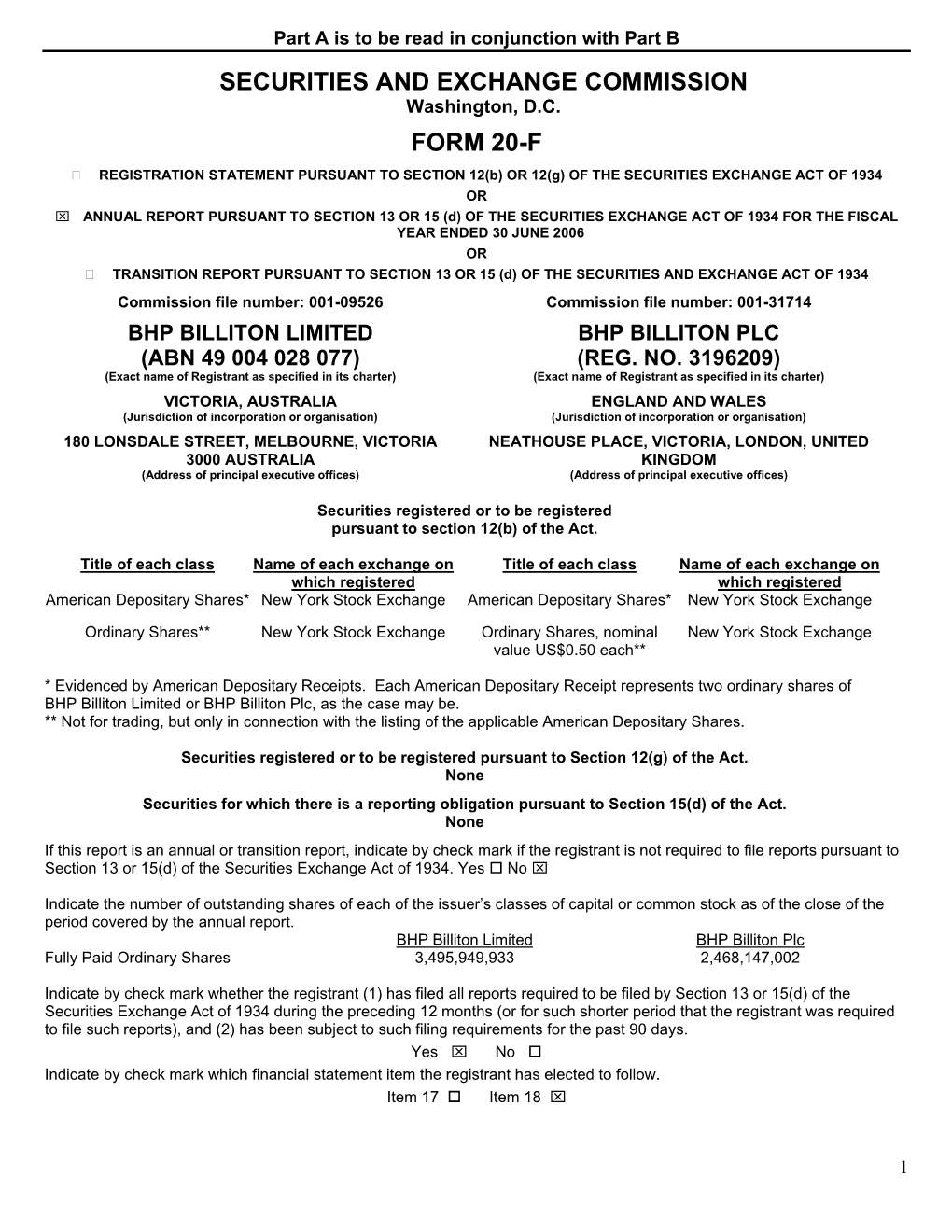 Securities and Exchange Commission Form 20-F