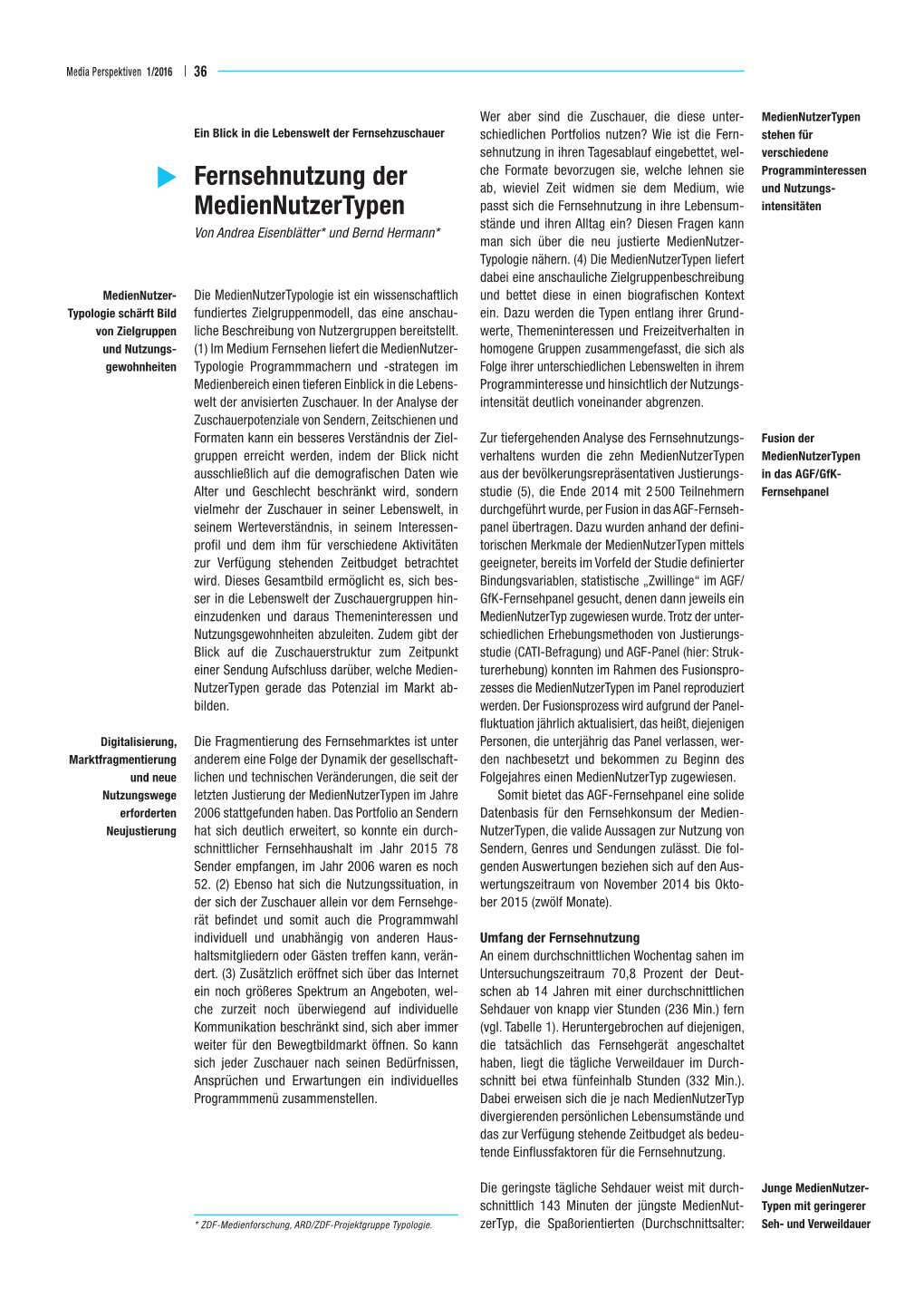 Fernsehnutzung Der Mediennutzertypen 37 | Media Perspektiven 1/2016