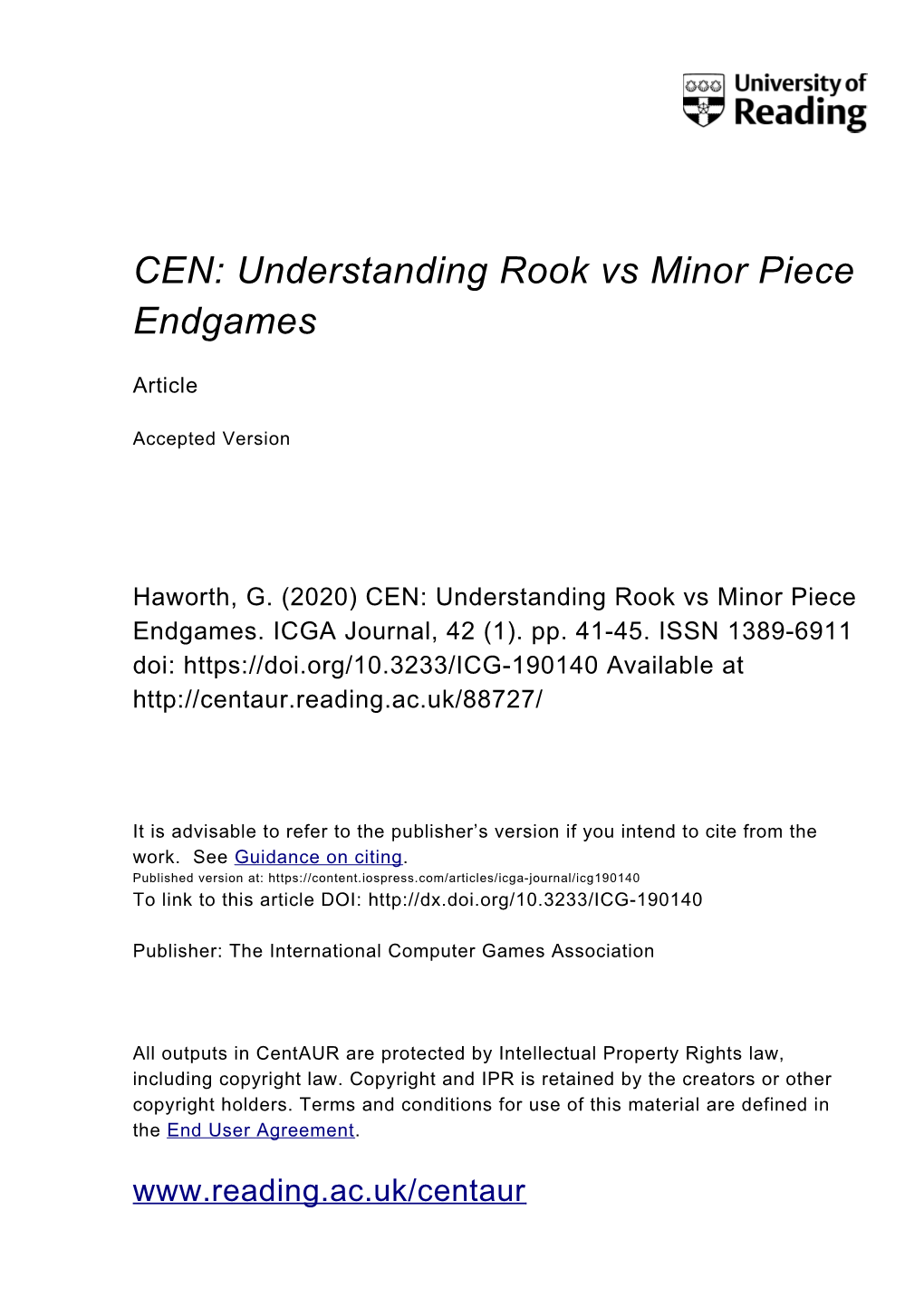CEN: Understanding Rook Vs Minor Piece Endgames