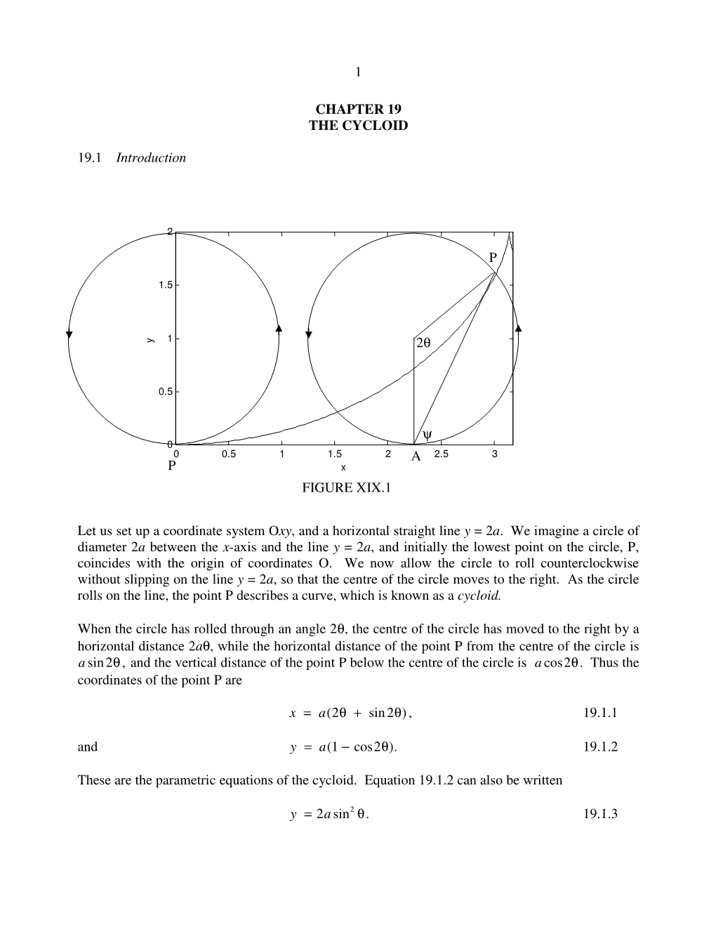 1 CHAPTER 19 the CYCLOID 19.1 Introduction Let Us Set up A