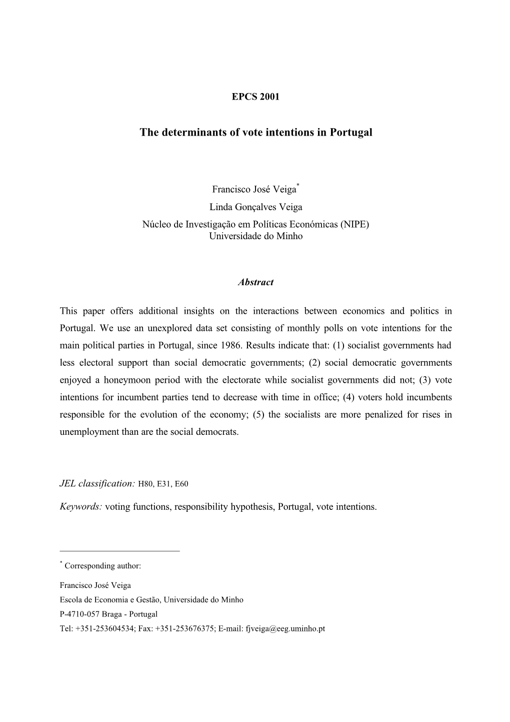 The Determinants of Vote Intentions in Portugal