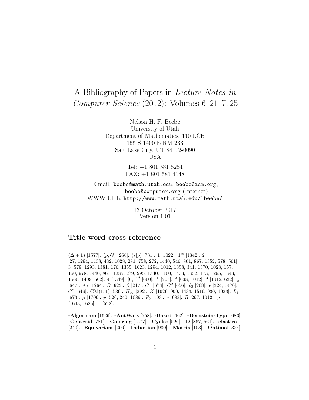 A Bibliography of Papers in Lecture Notes in Computer Science (2012): Volumes 6121–7125