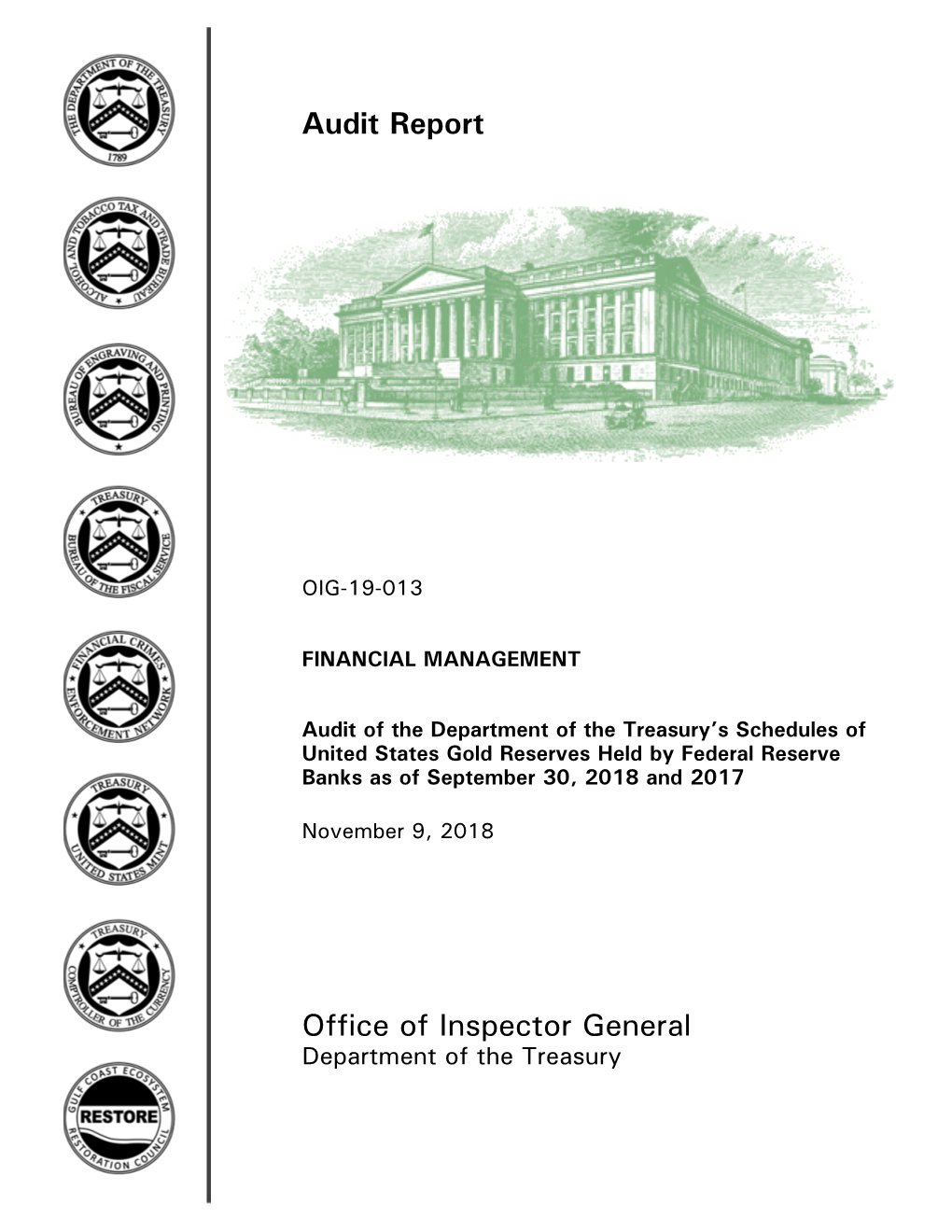 OIG Audit Report on Treasury's Schedules of US Gold Held by FRB