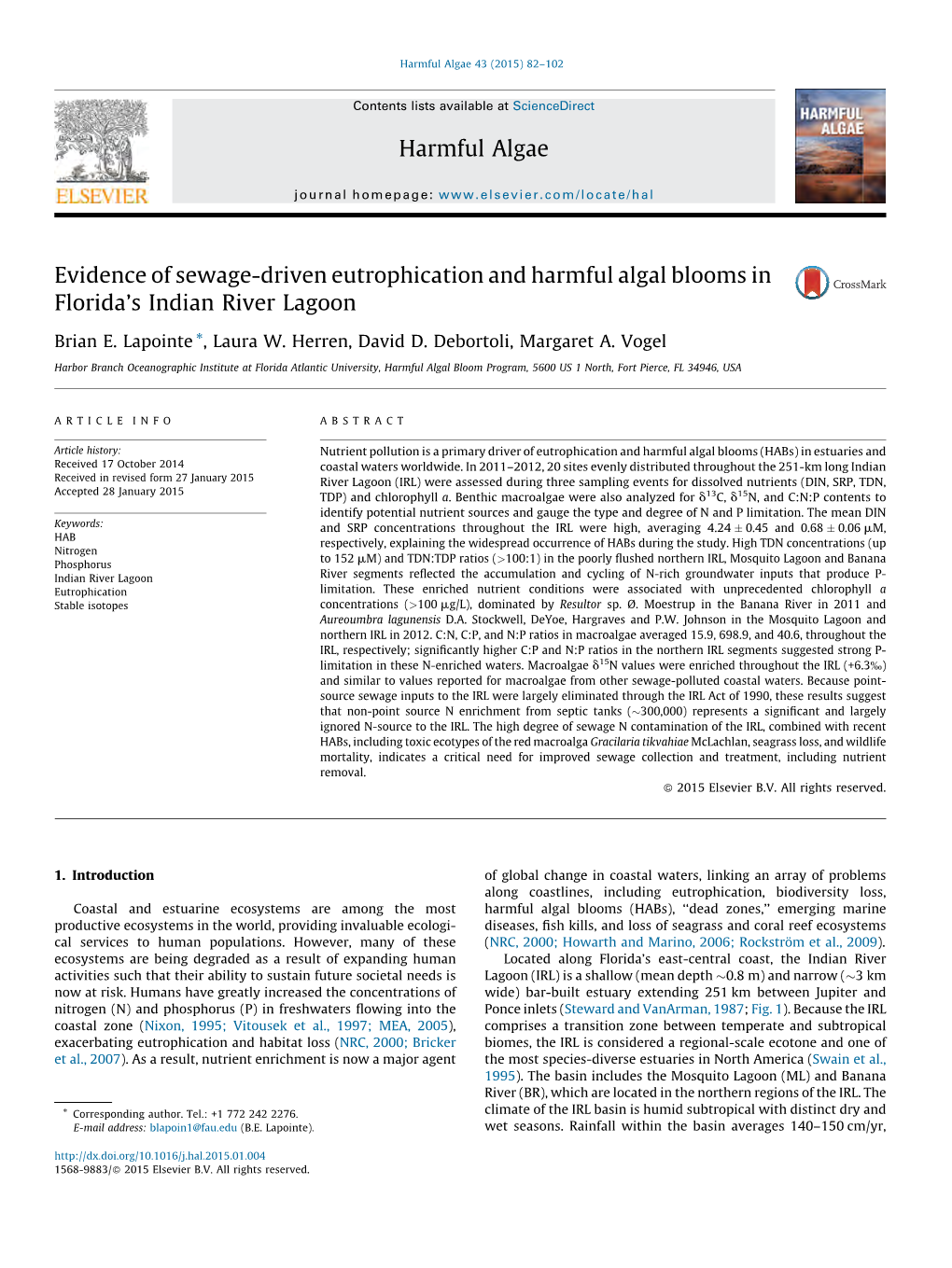 Evidence of Sewage-Driven Eutrophication and Harmful Algal Blooms In