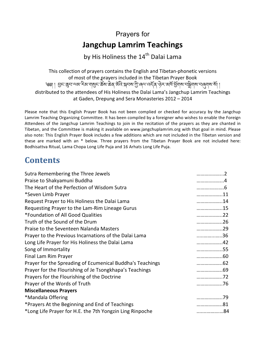 Jangchup Lamrim Prayer Book