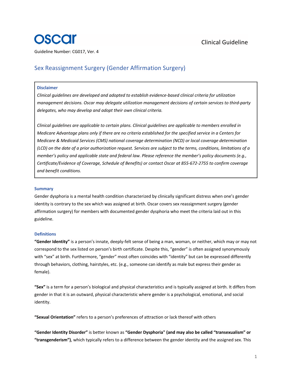 Clinical Guideline Sex Reassignment Surgery