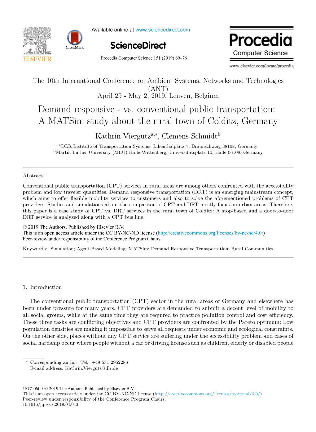 A Matsim Study About the Rural Town of Colditz, Germany