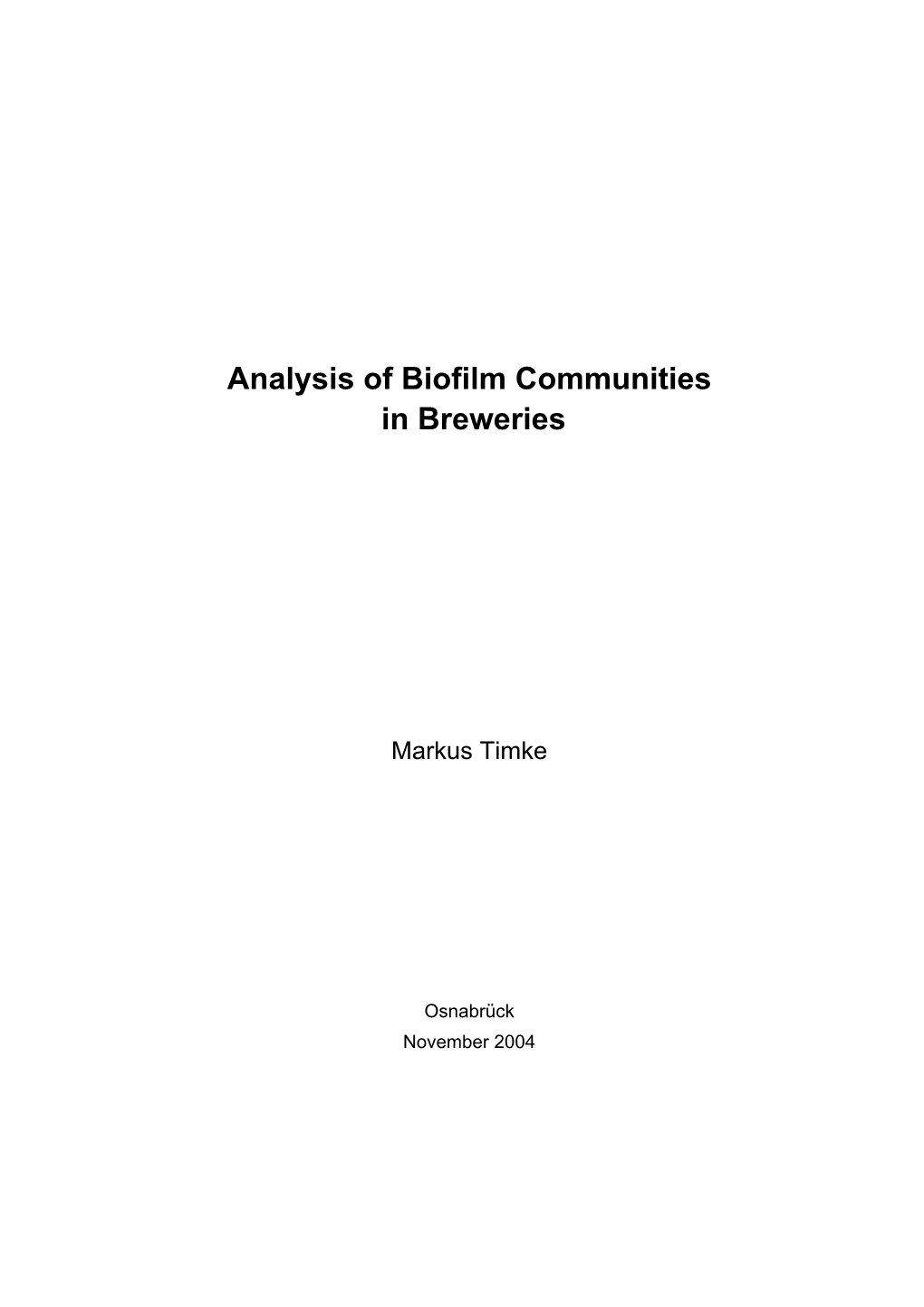 Analysis of Biofilm Communities in Breweries