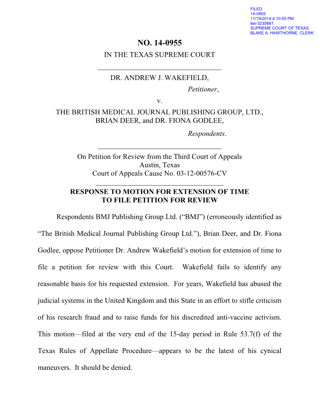 No. 14-0955 in the Texas Supreme Court ______Dr