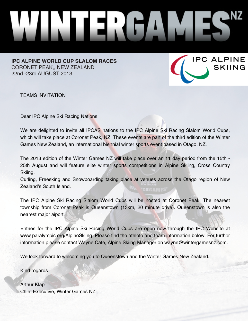 Winter IPC Alpine World Cup Race Notice 2013 (Invite)